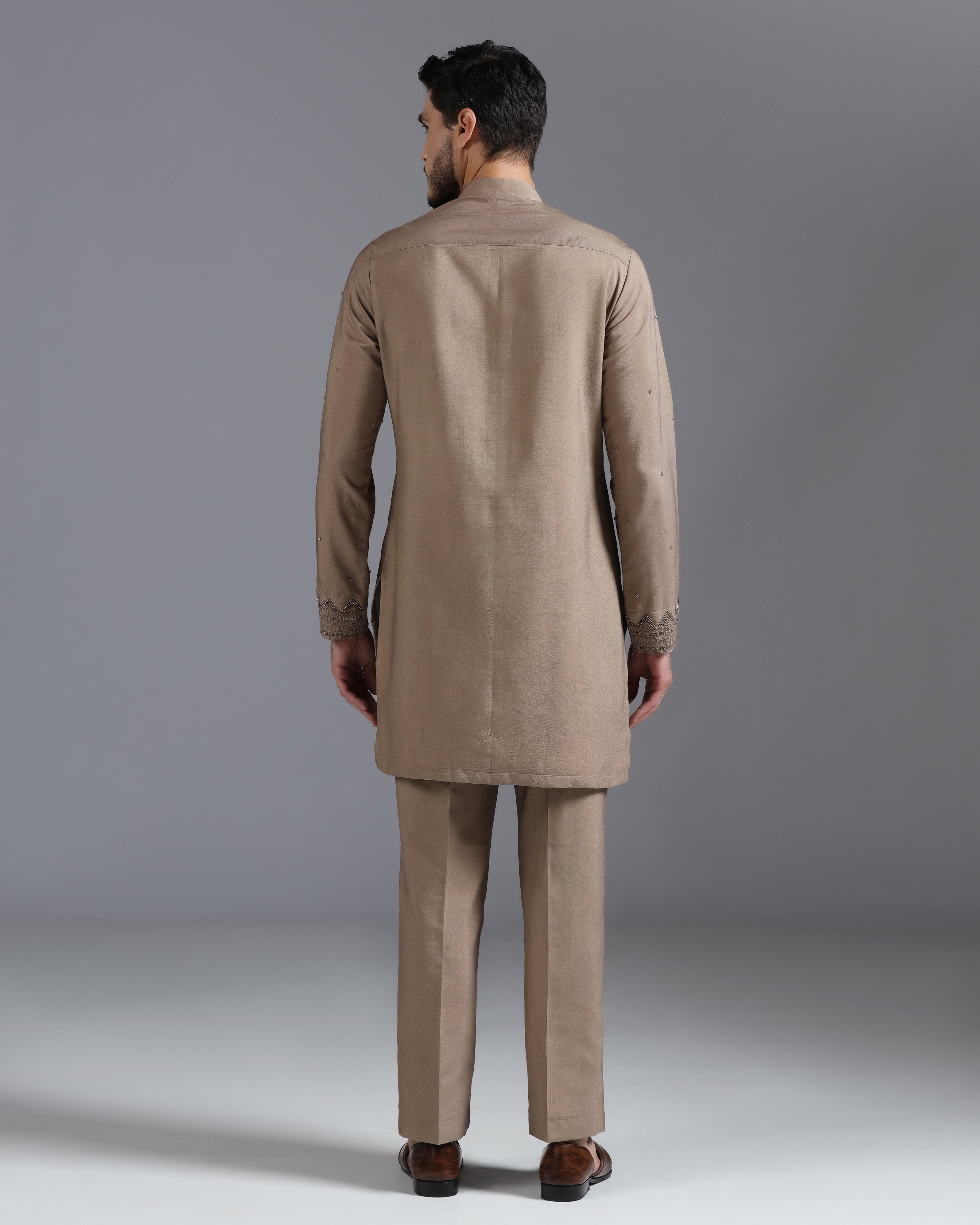 Mocha Brown Hand-Embroidered Kurta Set