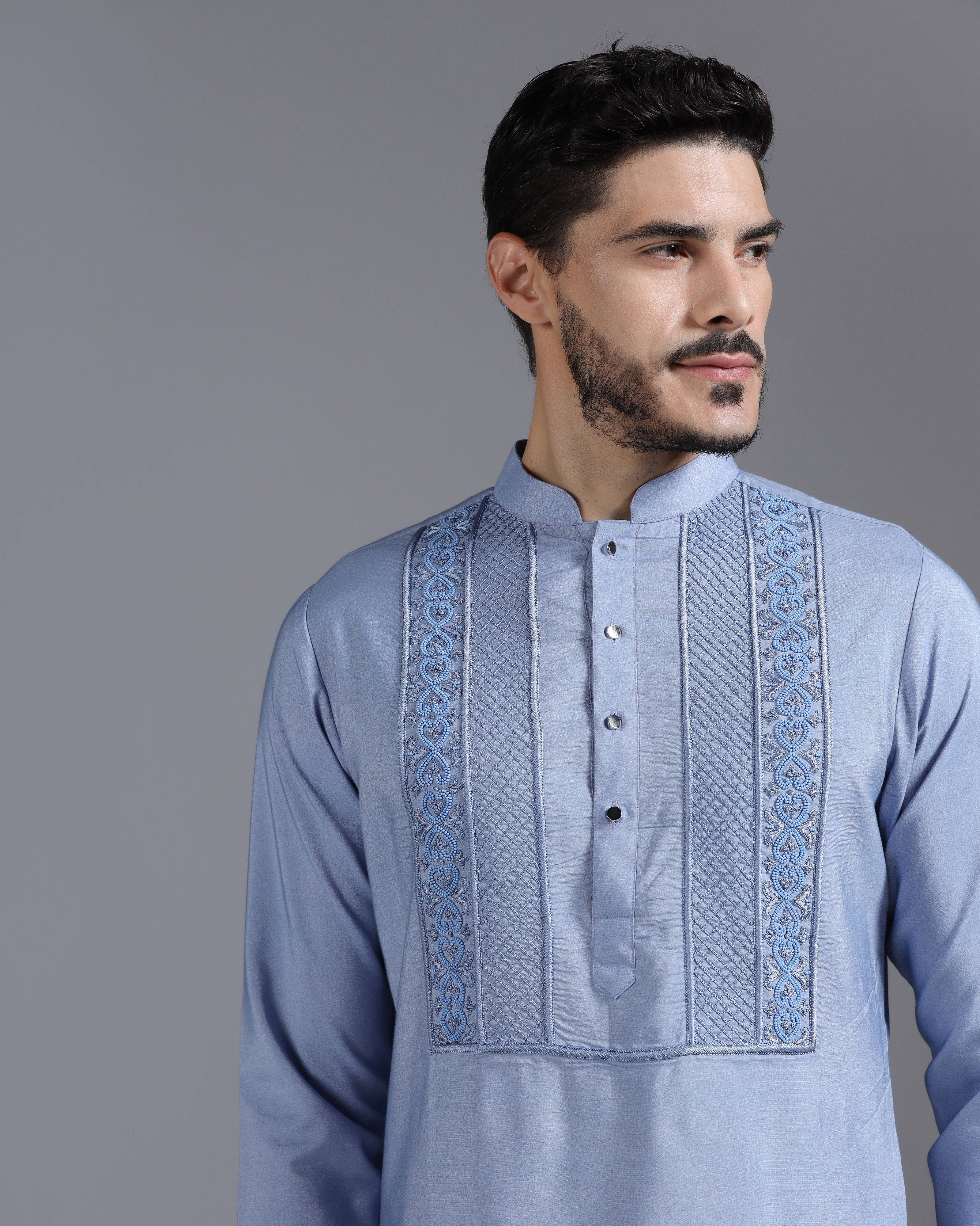 Powder Blue Hand-Embroidered Kurta Set