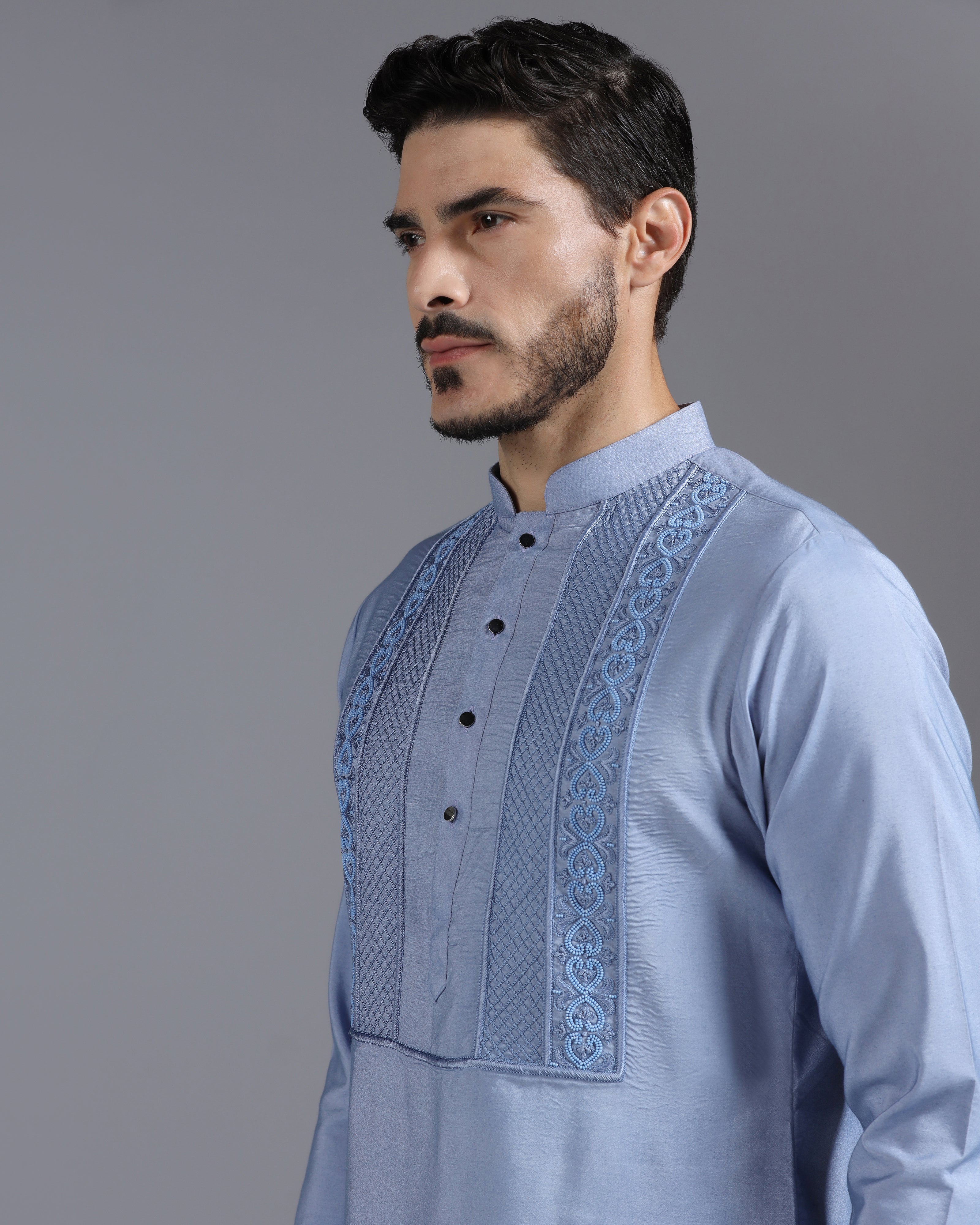 Powder Blue Hand-Embroidered Kurta Set