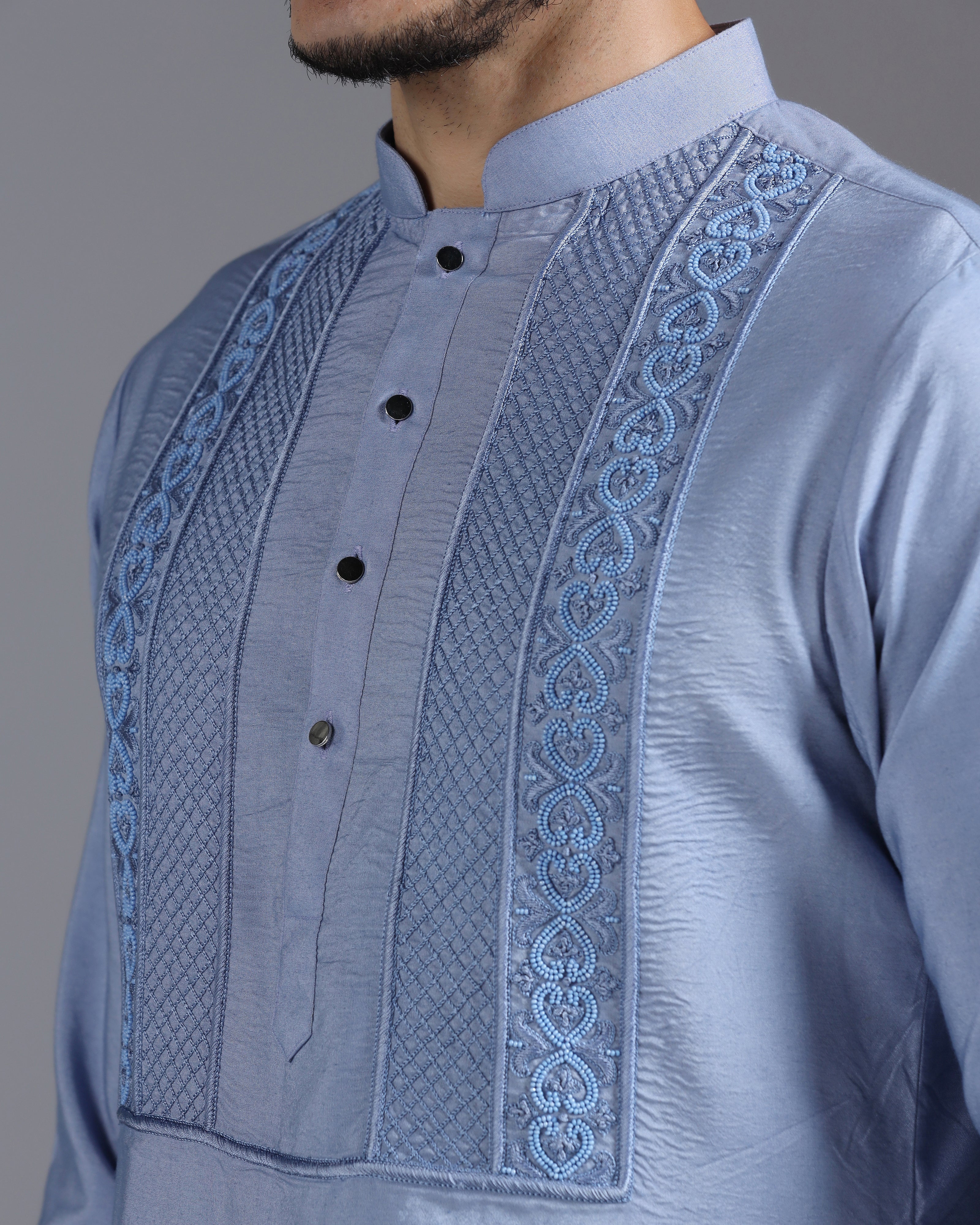 Powder Blue Hand-Embroidered Kurta Set