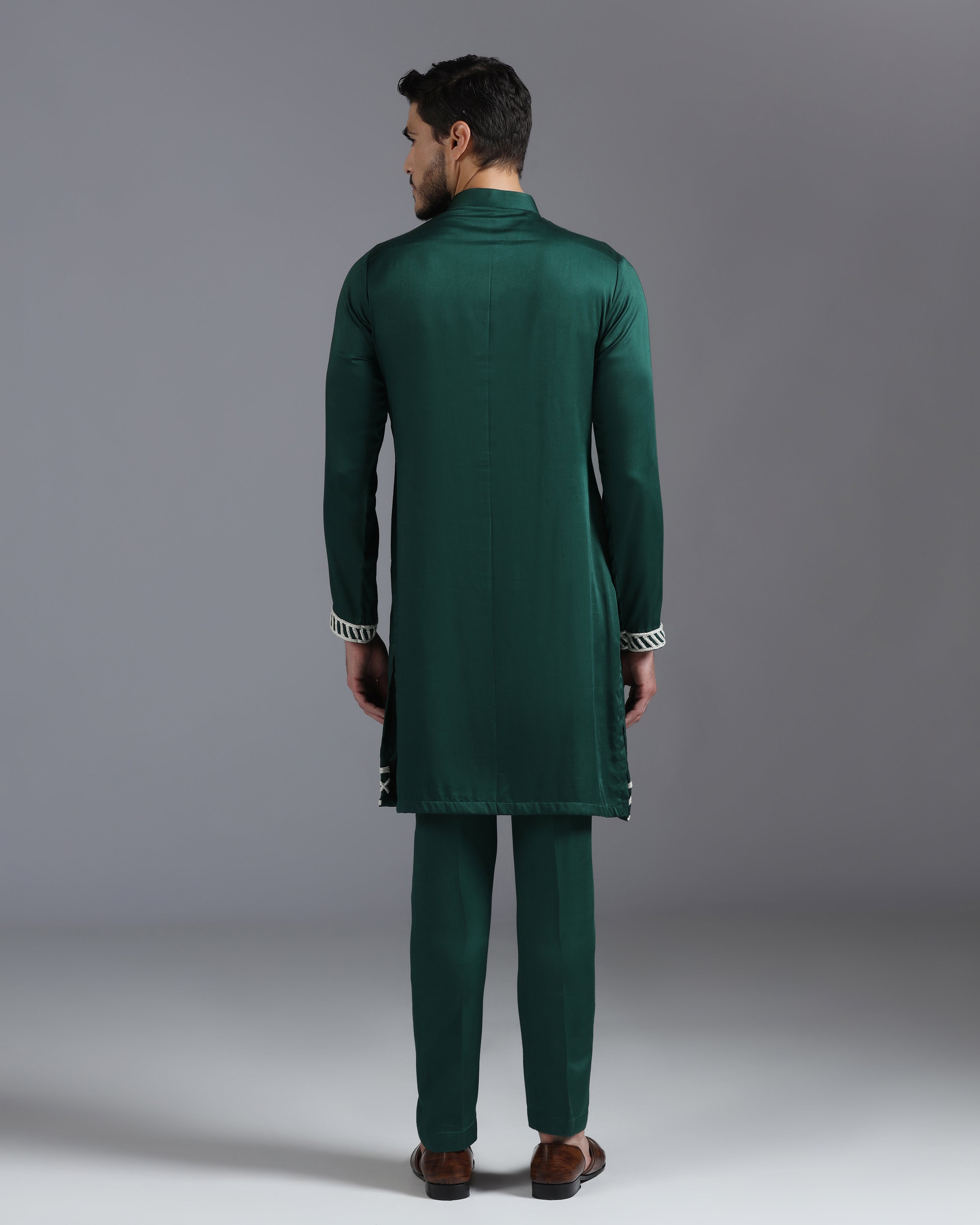 Emerald Green Kurta Set with Hand Embroidered Ivory Cutdana Detailing