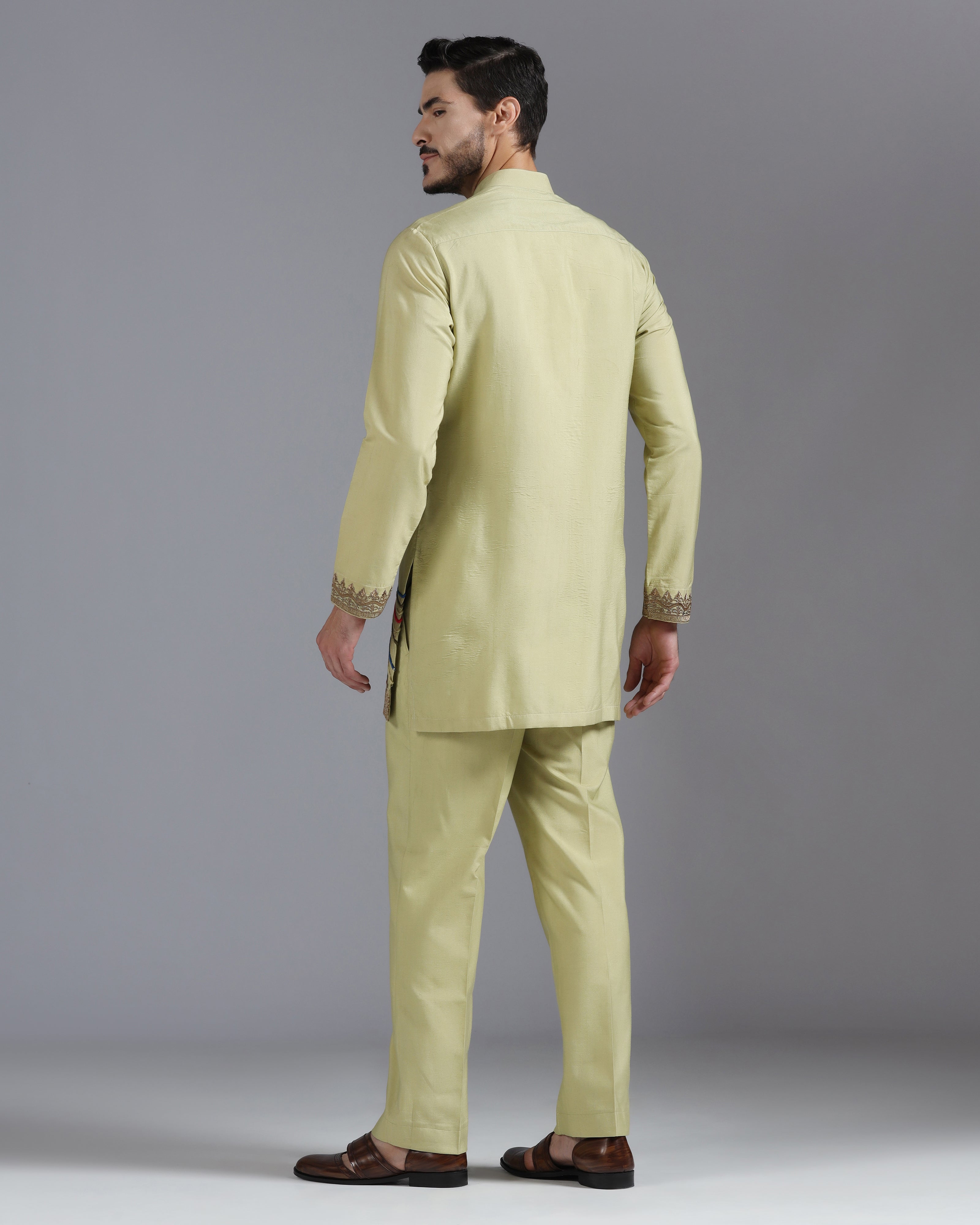 Olive Kurta Set with Multicolour Hand Embroidery