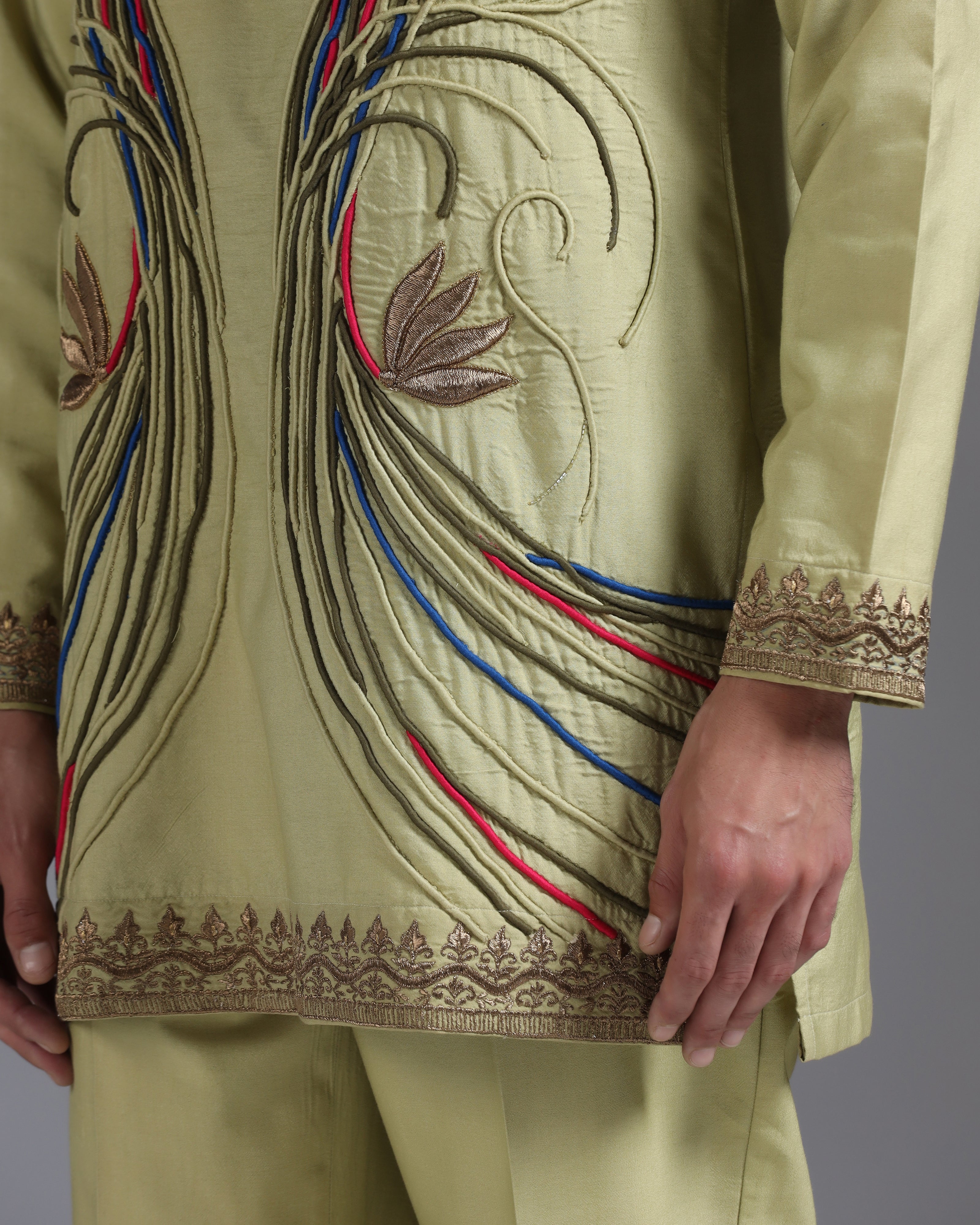 Olive Kurta Set with Multicolour Hand Embroidery