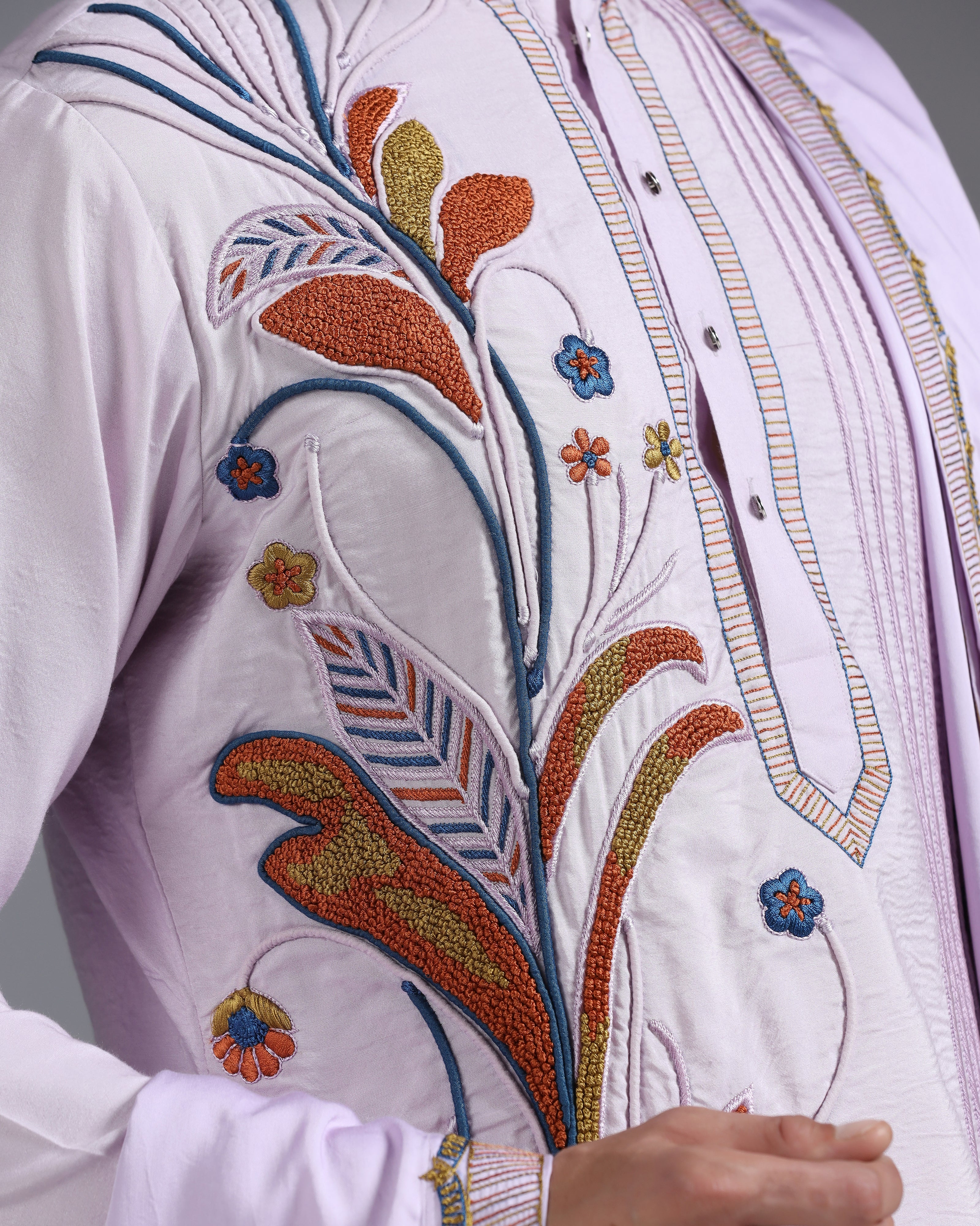 Lilac Hand-Embroidered Kurta Set with Dupatta