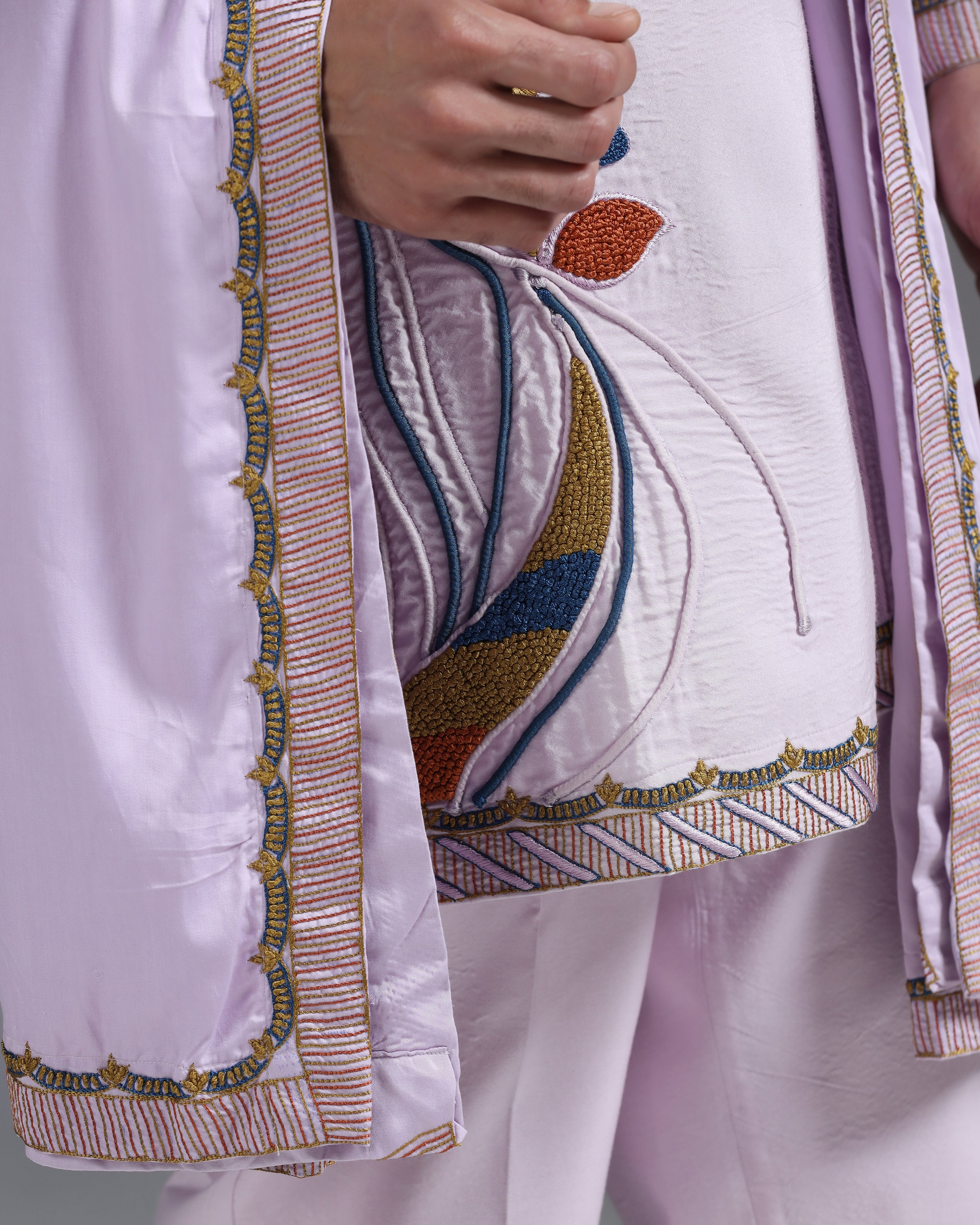 Lilac Hand-Embroidered Kurta Set with Dupatta