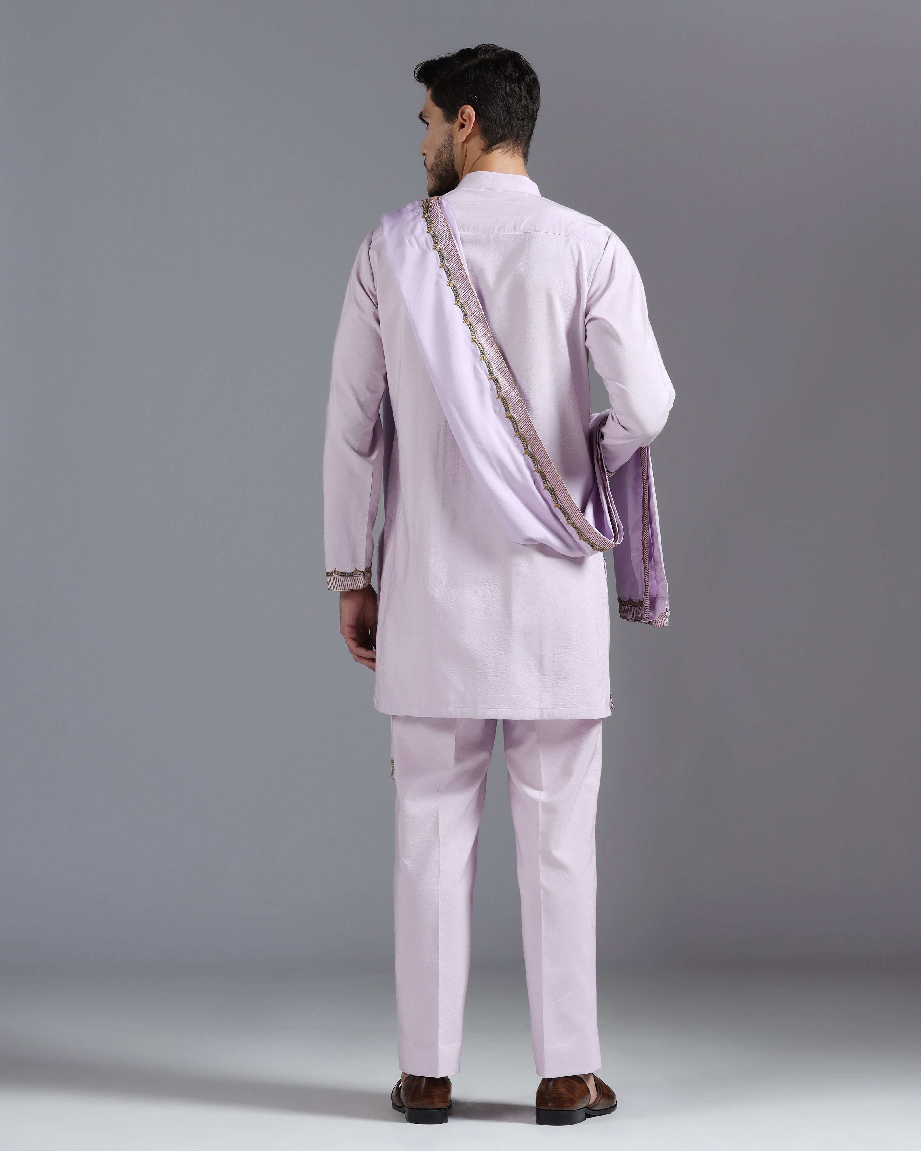Lilac Hand-Embroidered Kurta Set with Dupatta