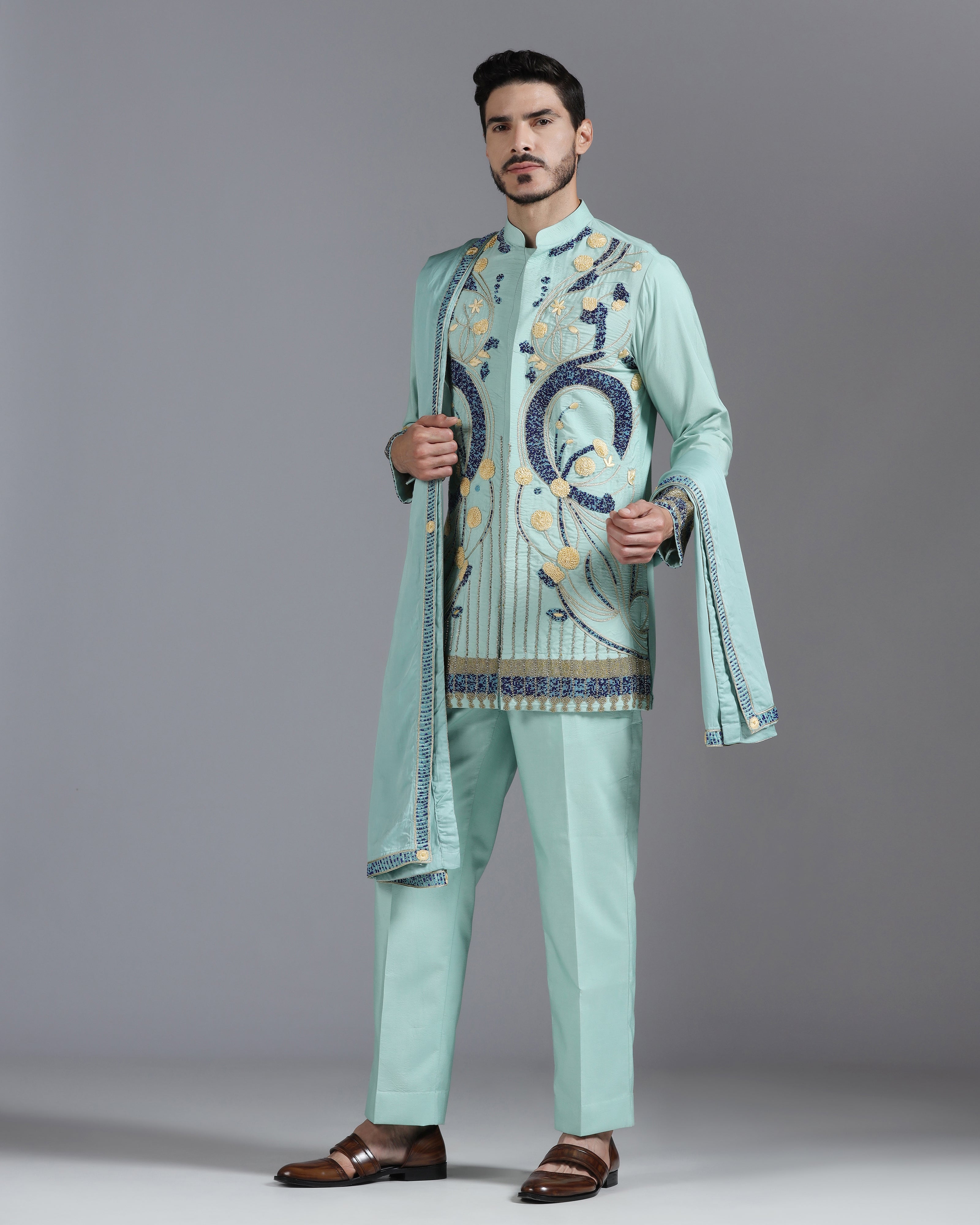 Elysian Bloom Embroidered Kurta Set – Mint Green