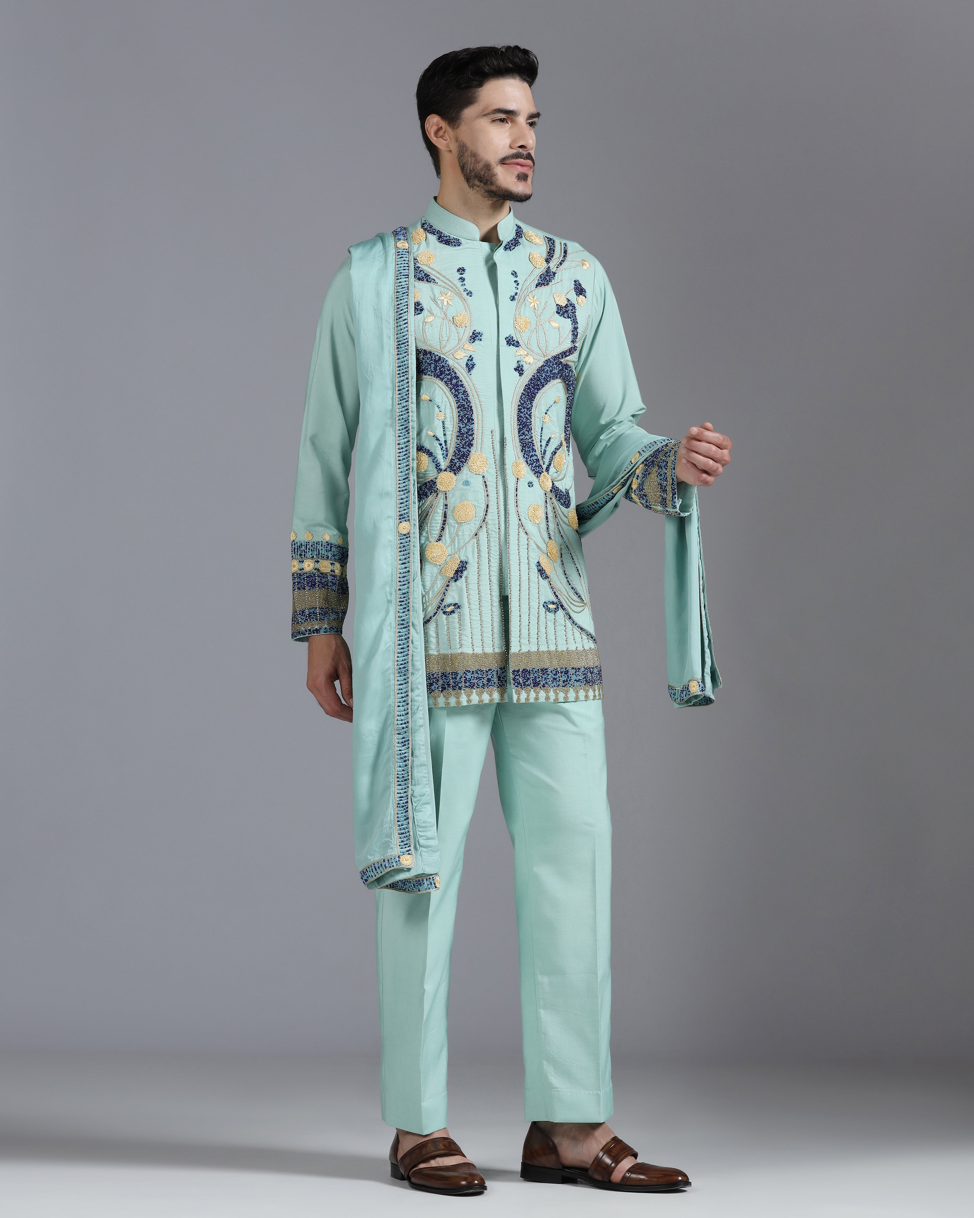 Elysian Bloom Embroidered Kurta Set – Mint Green