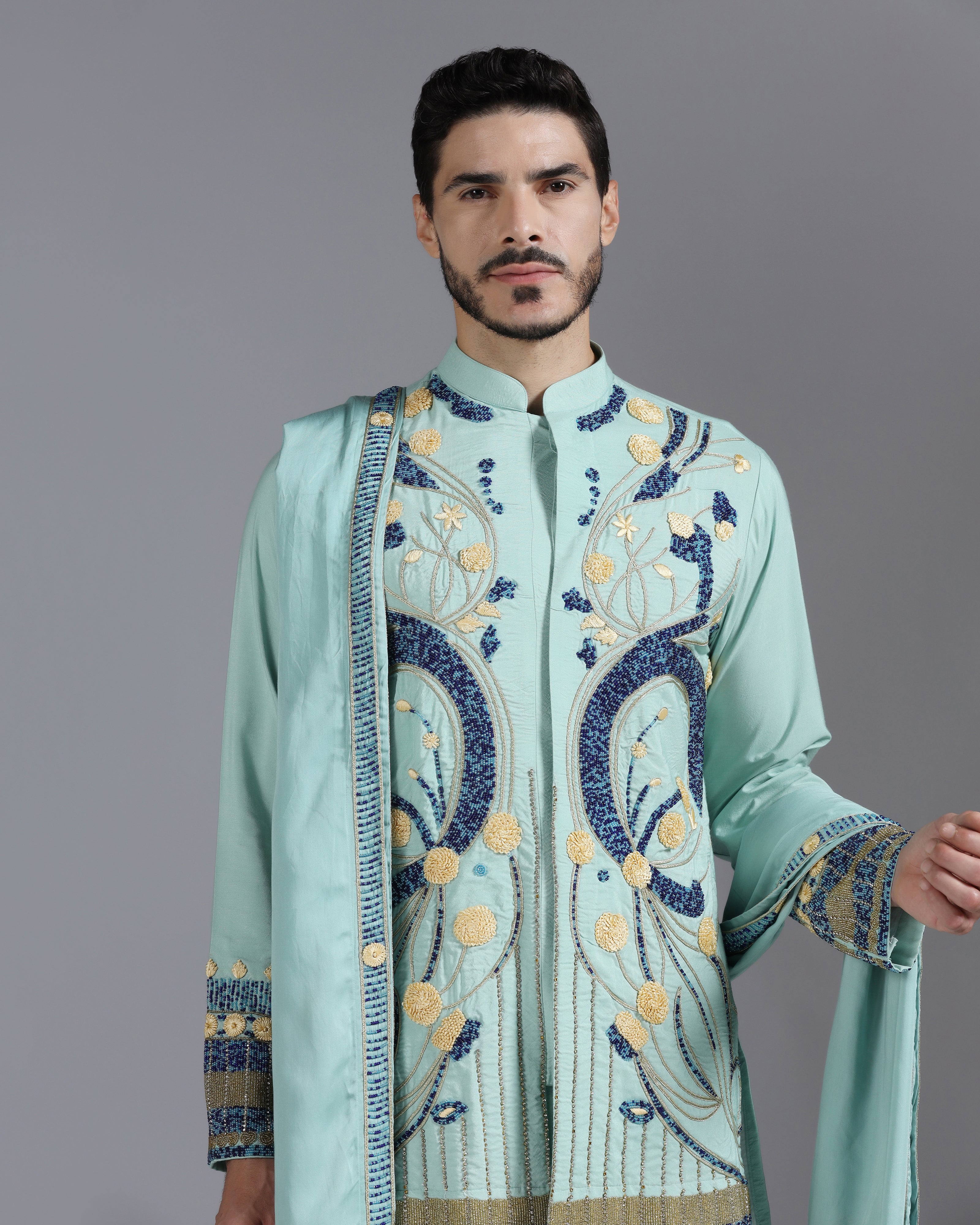Elysian Bloom Embroidered Kurta Set – Mint Green