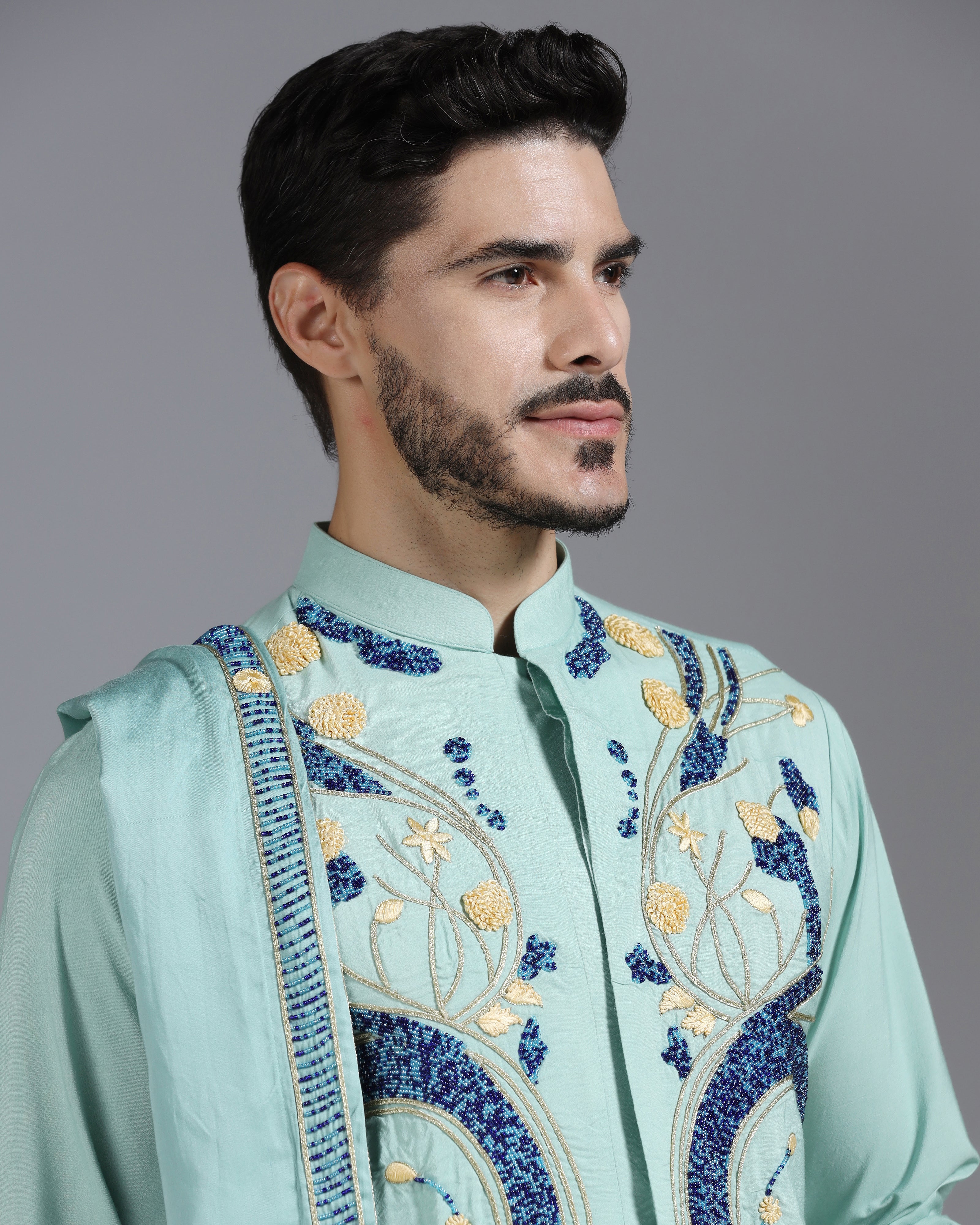 Elysian Bloom Embroidered Kurta Set – Mint Green
