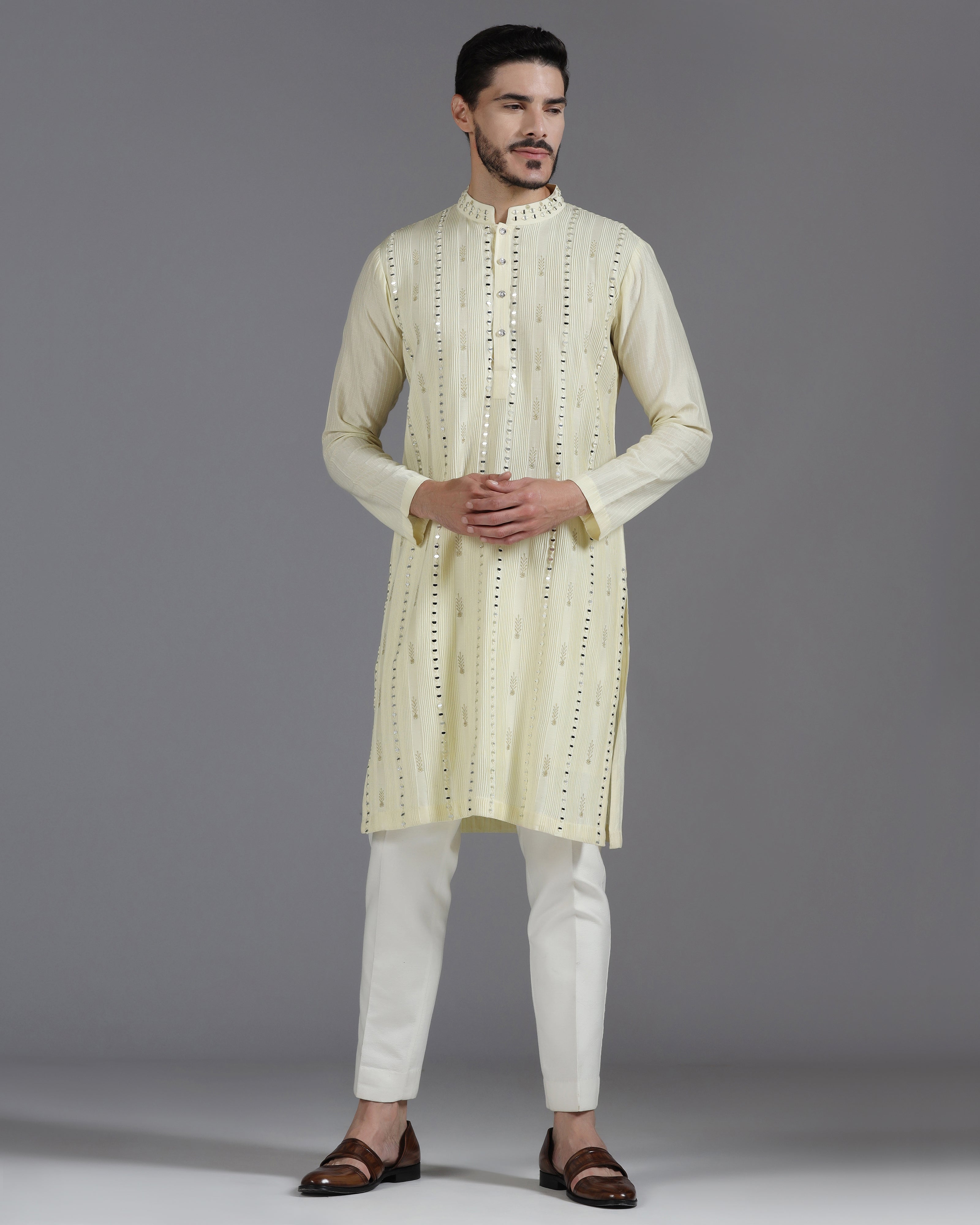 Lime Mirror Work Kurta Set