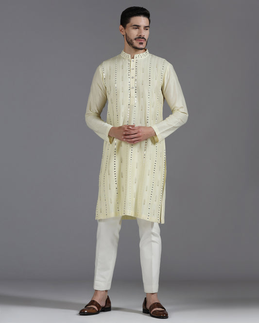 Lime Mirror Work Kurta Set