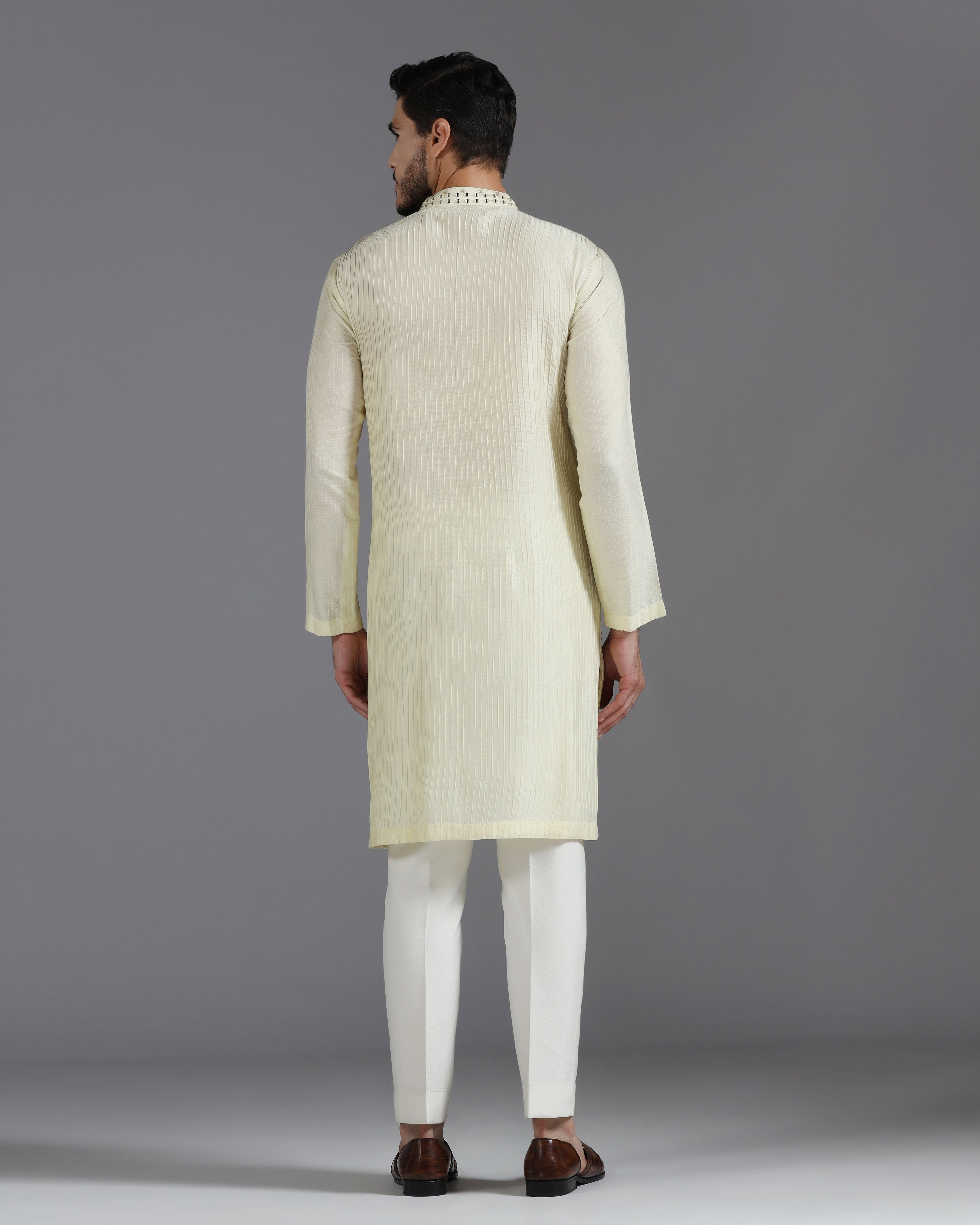 Lime Mirror Work Kurta Set