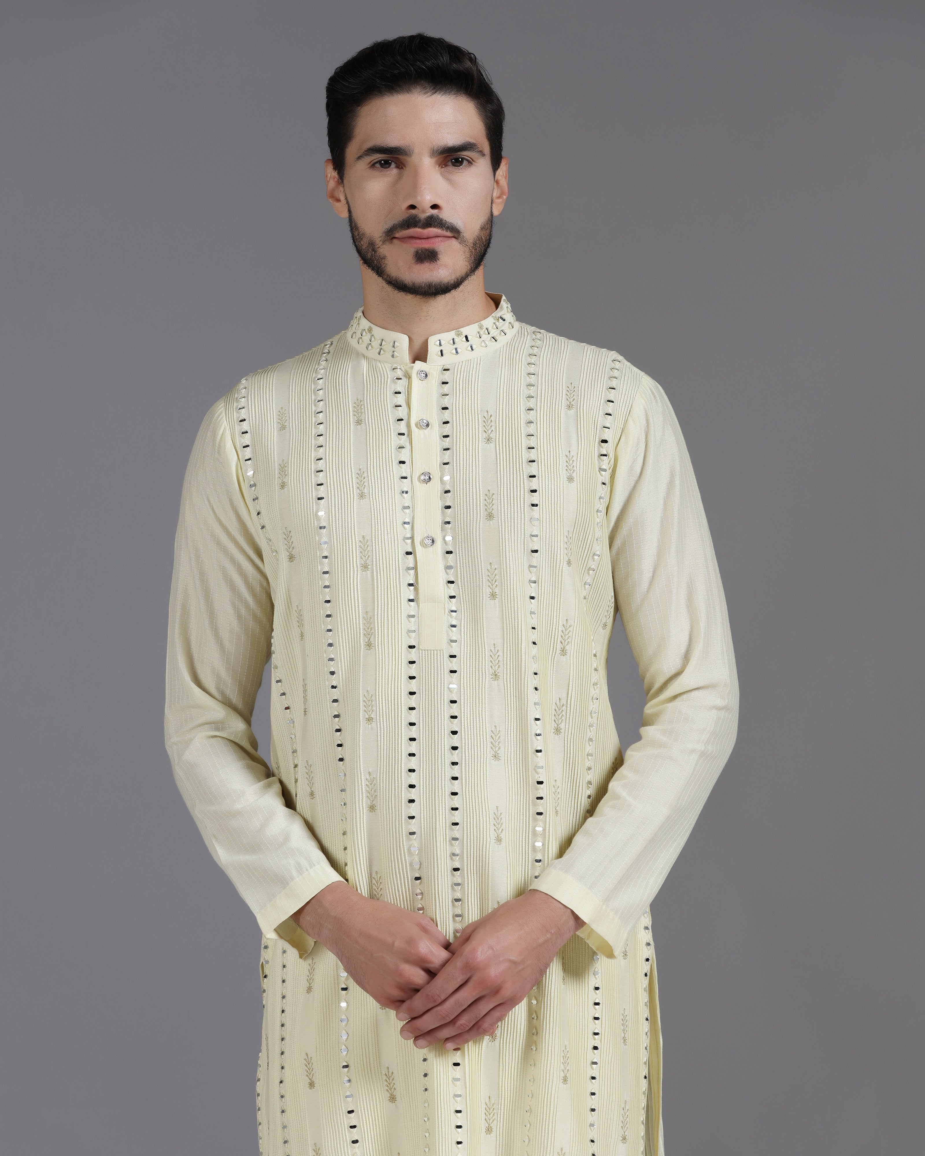 Lime Mirror Work Kurta Set