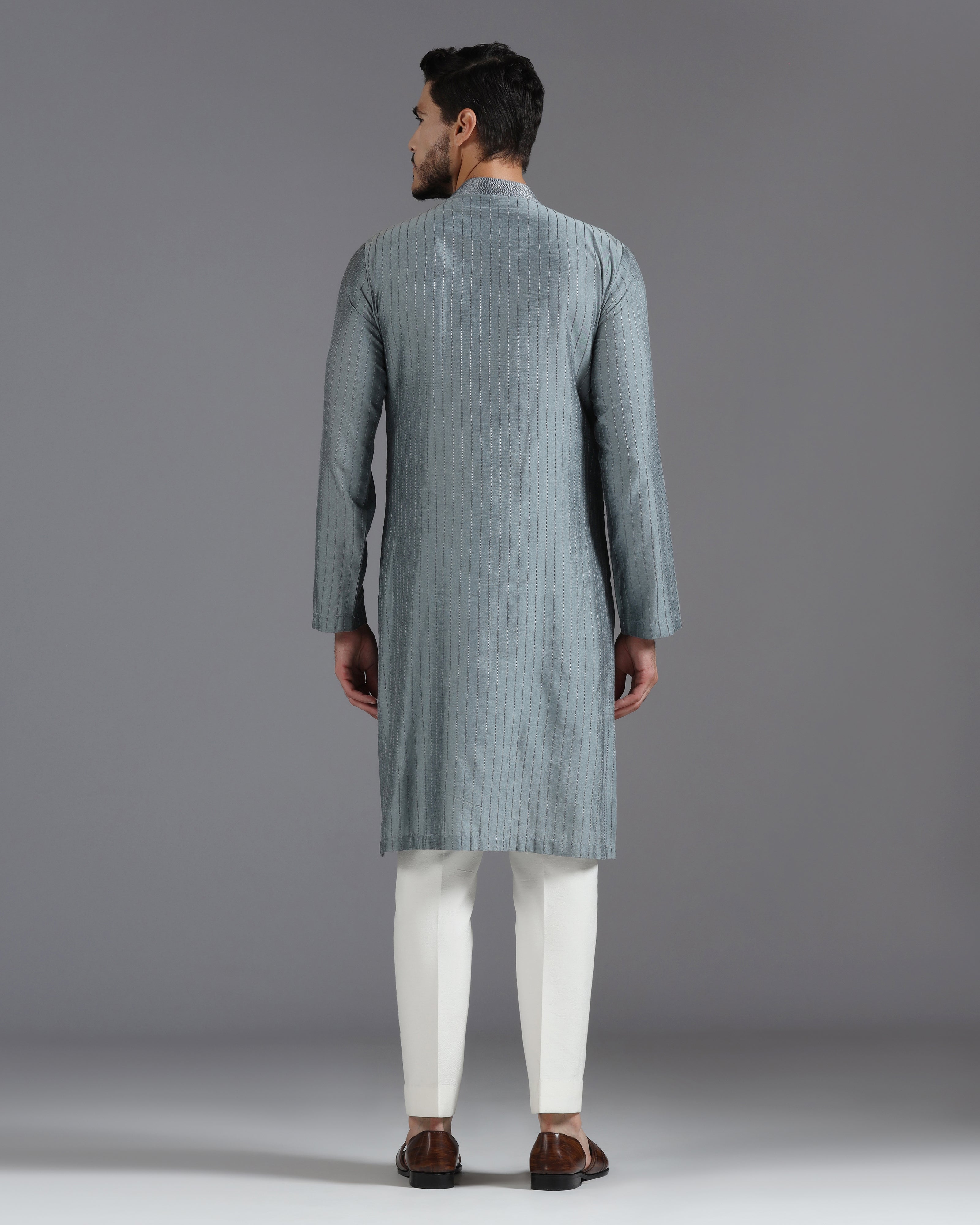 Grey Mirror Work Kurta Set