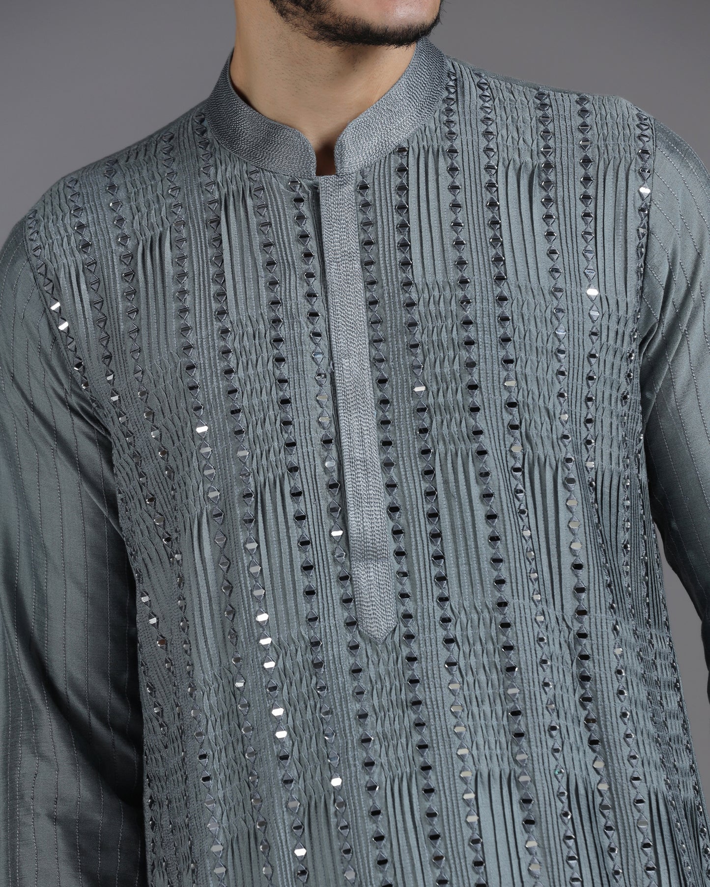 Grey Mirror Work Kurta Set