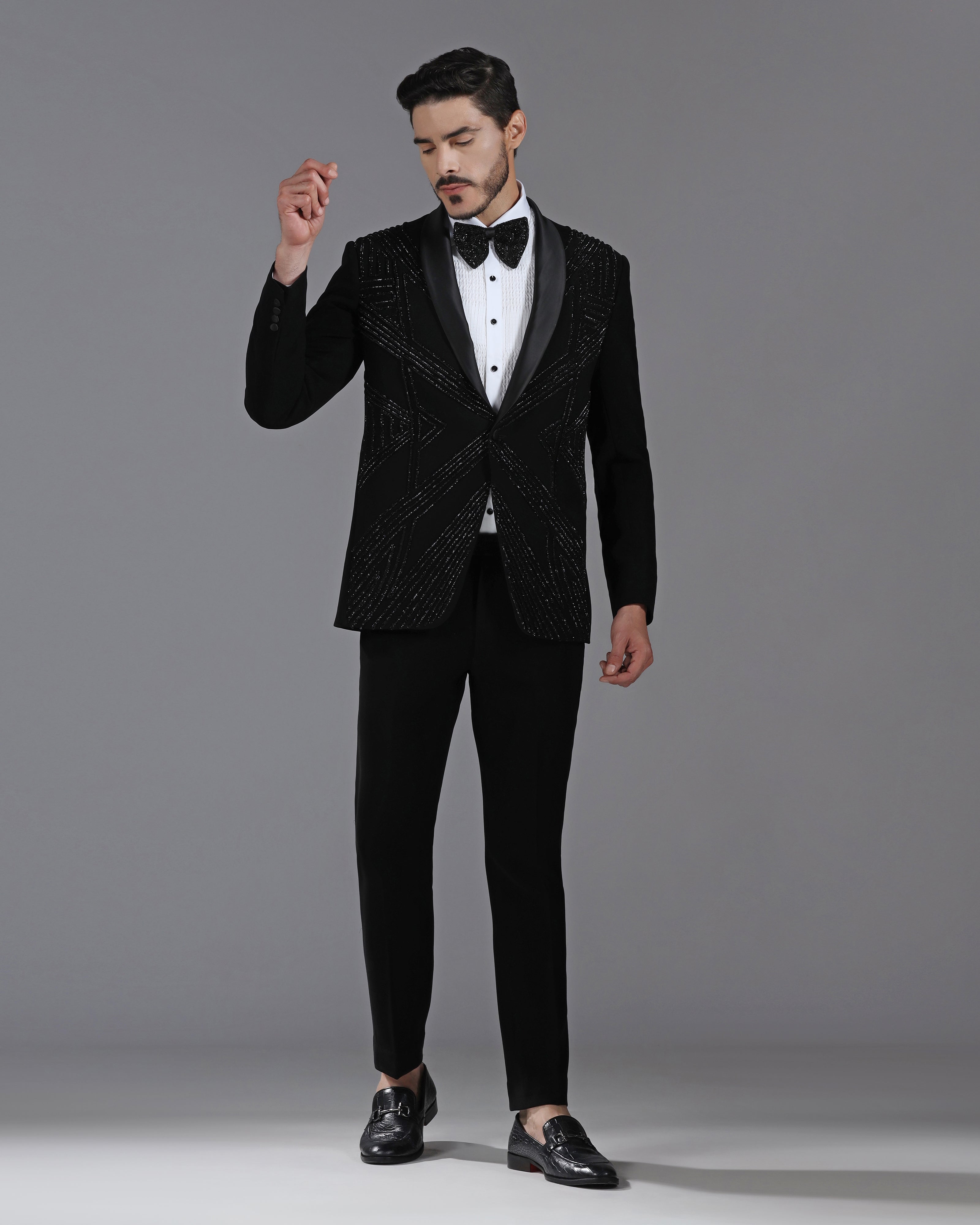 Black Tuxedo with 3D Cutdaana Embroidery