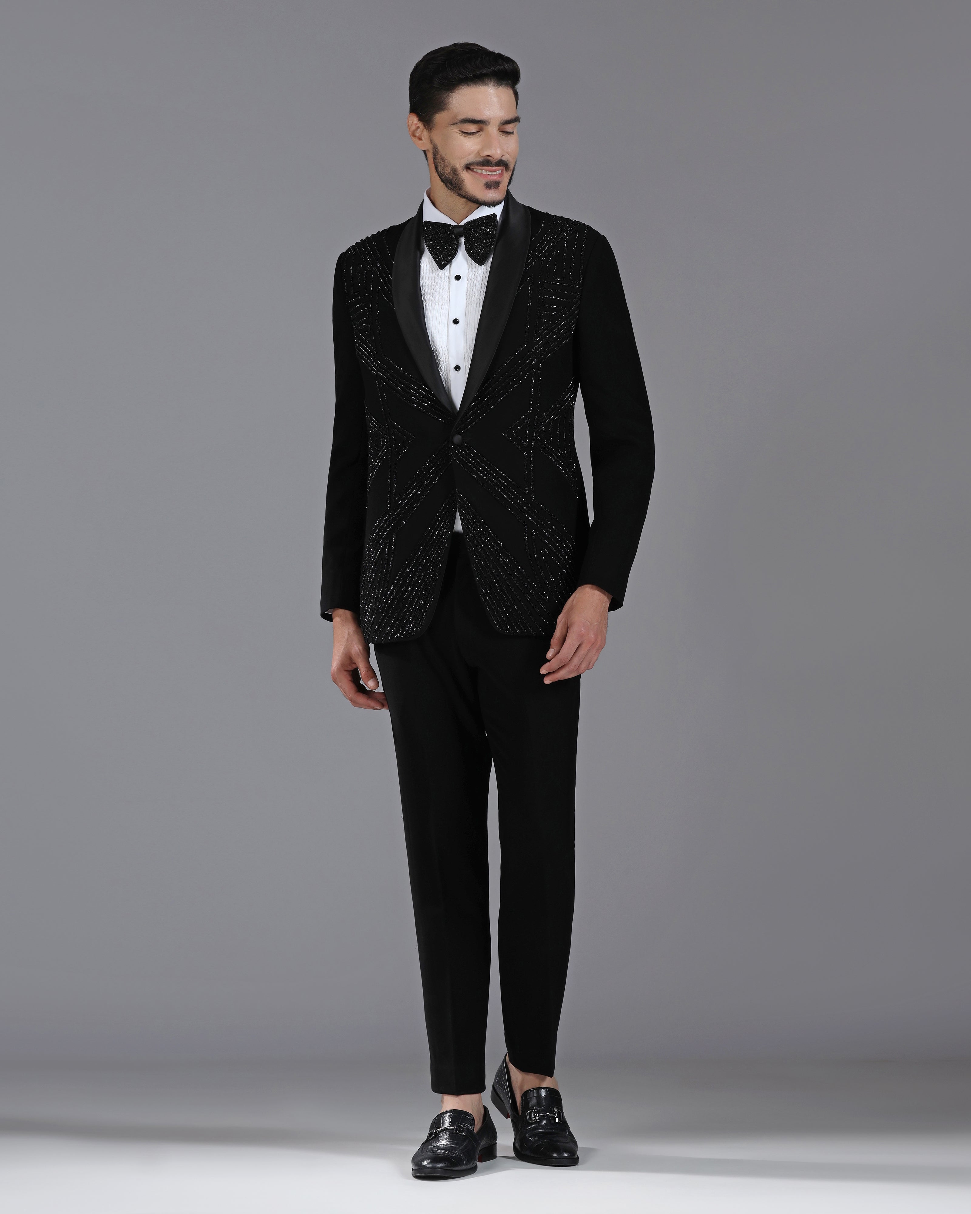 Black Tuxedo with 3D Cutdaana Embroidery