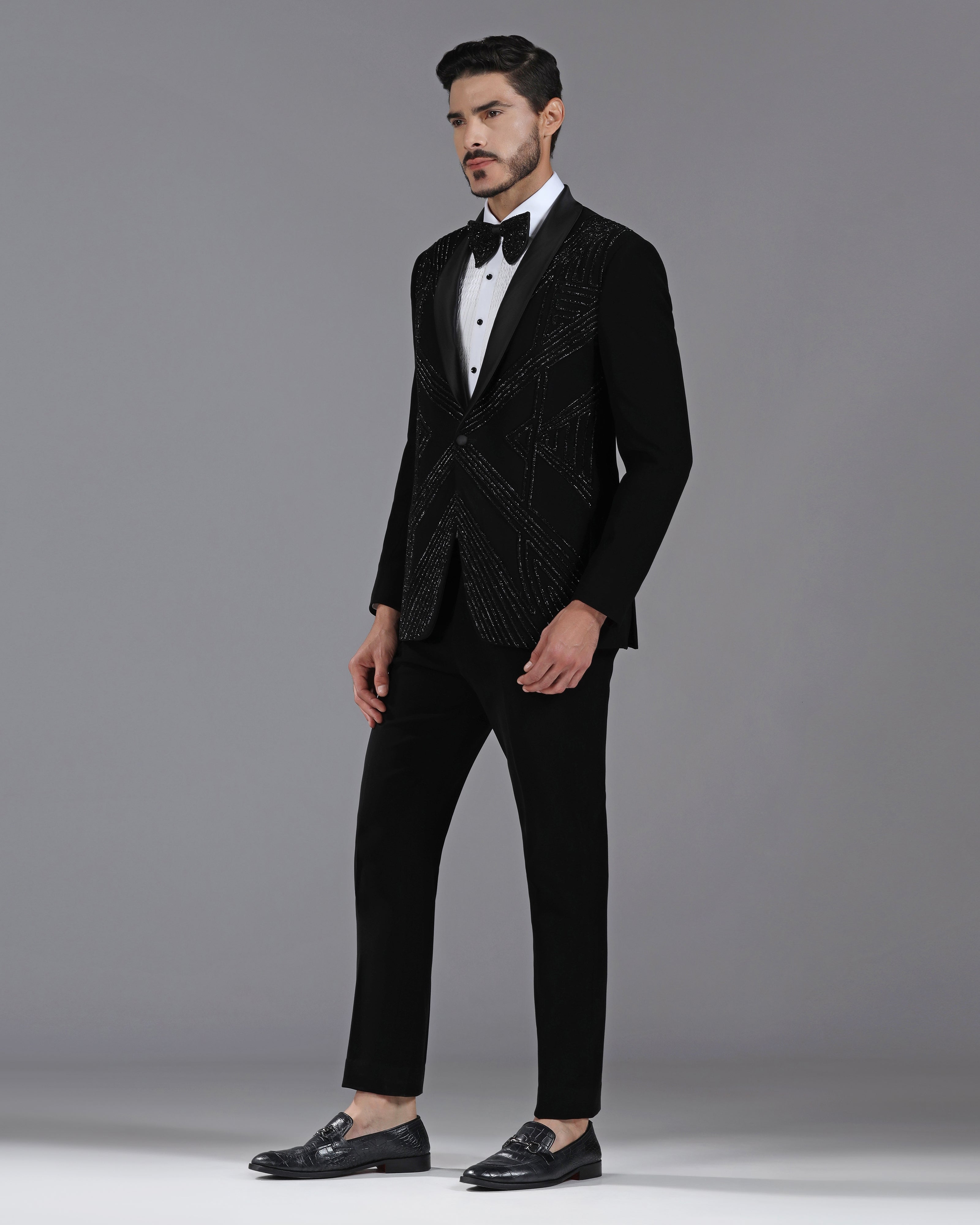 Black Tuxedo with 3D Cutdaana Embroidery