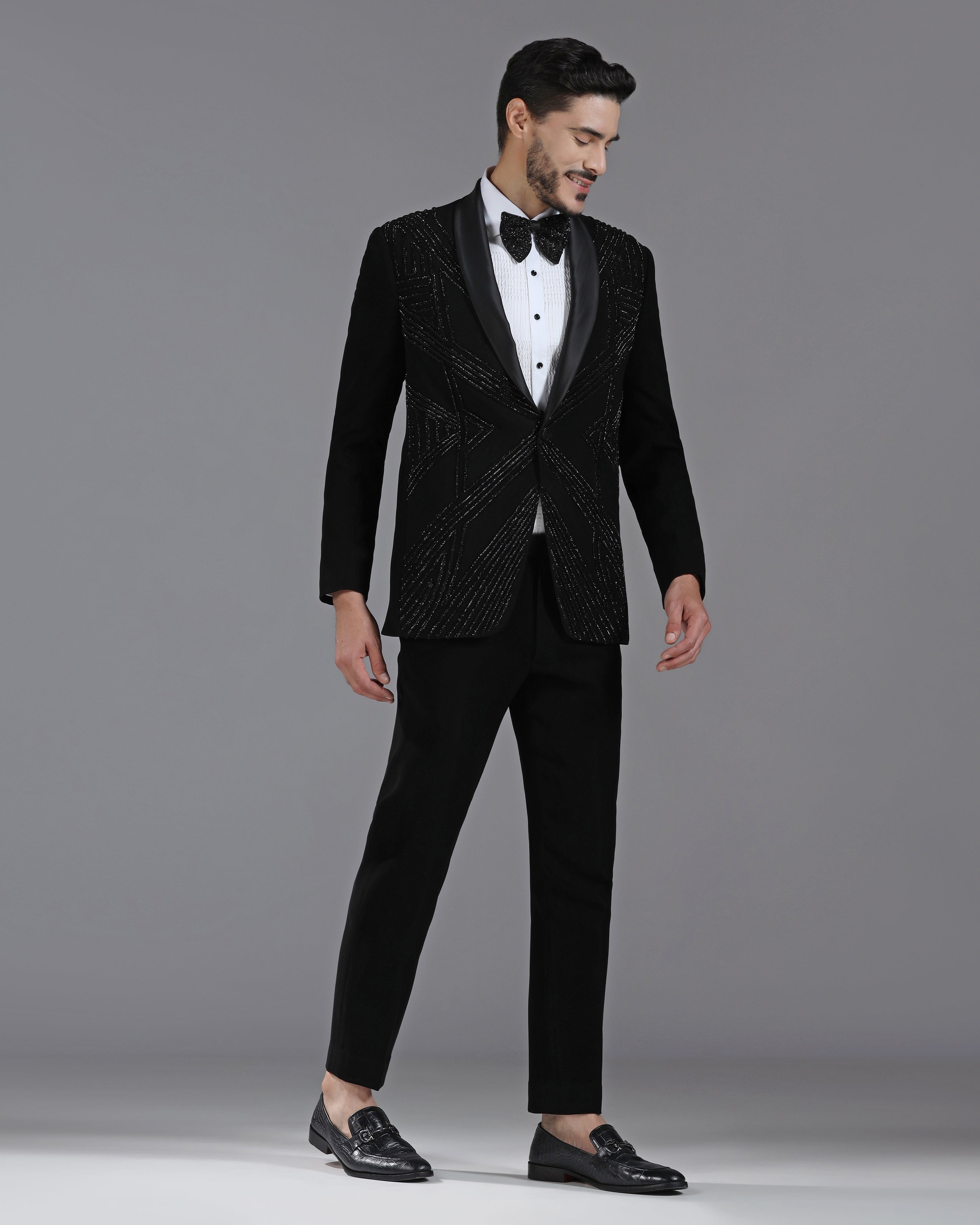 Black Tuxedo with 3D Cutdaana Embroidery