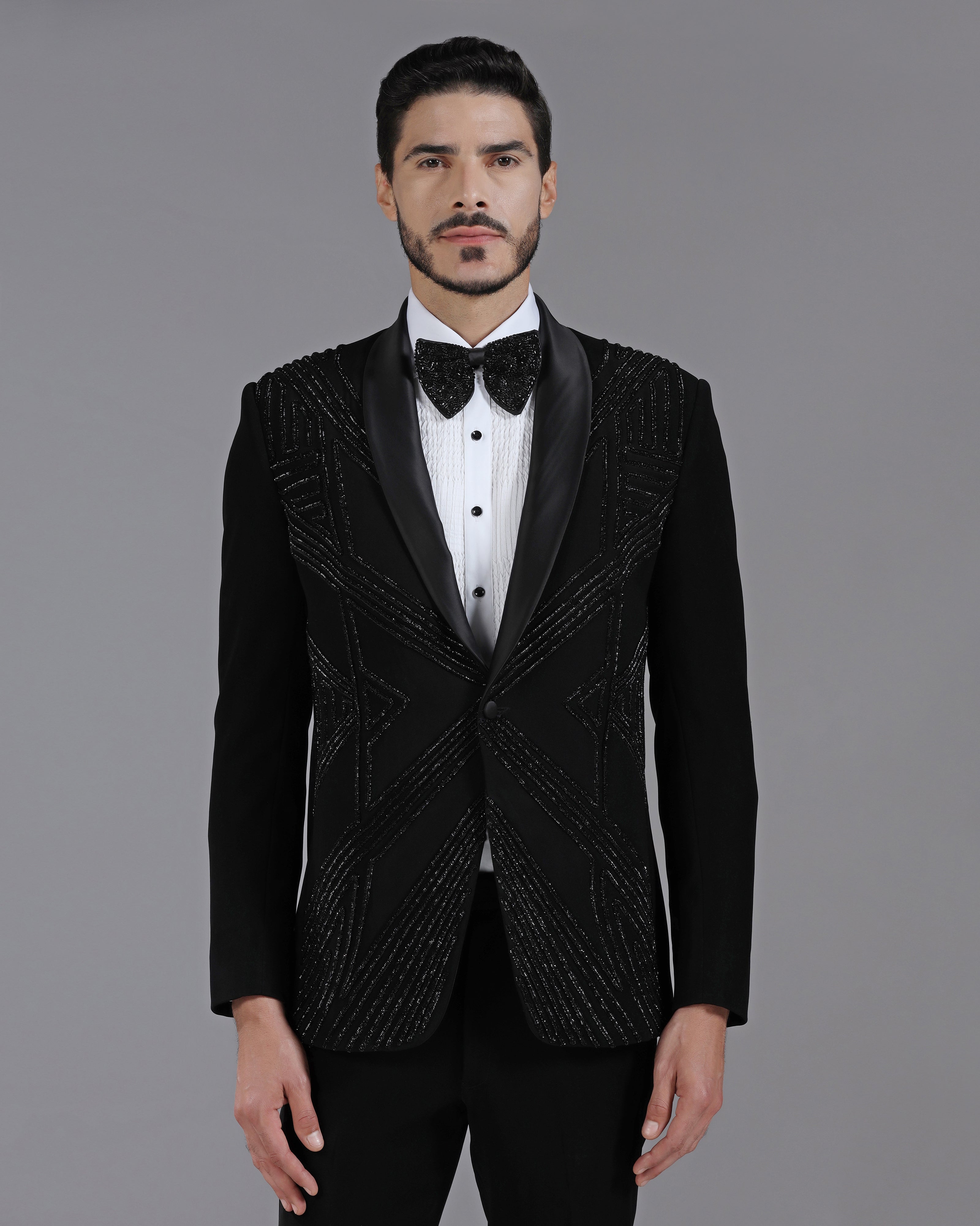Black Tuxedo with 3D Cutdaana Embroidery