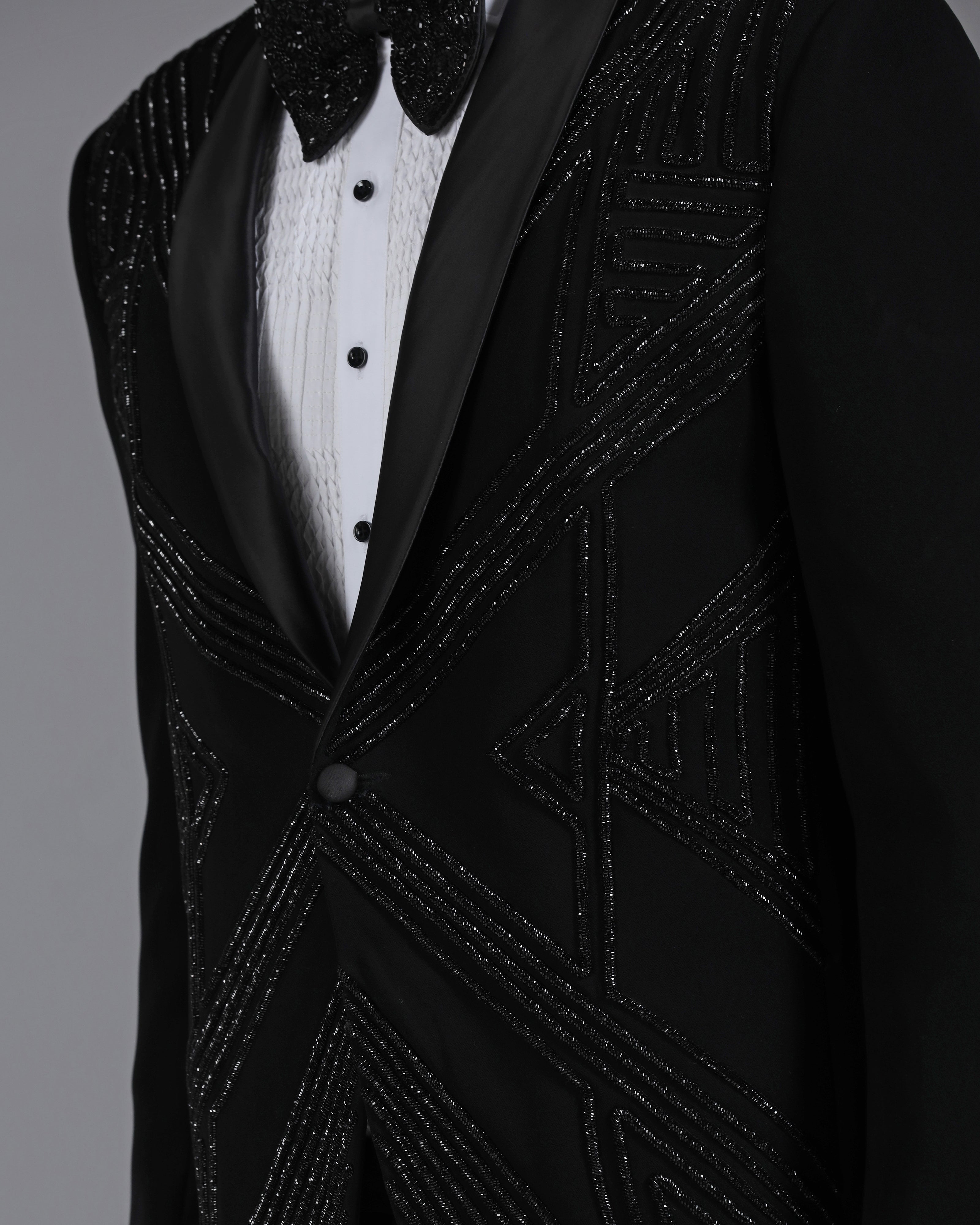 Black Tuxedo with 3D Cutdaana Embroidery