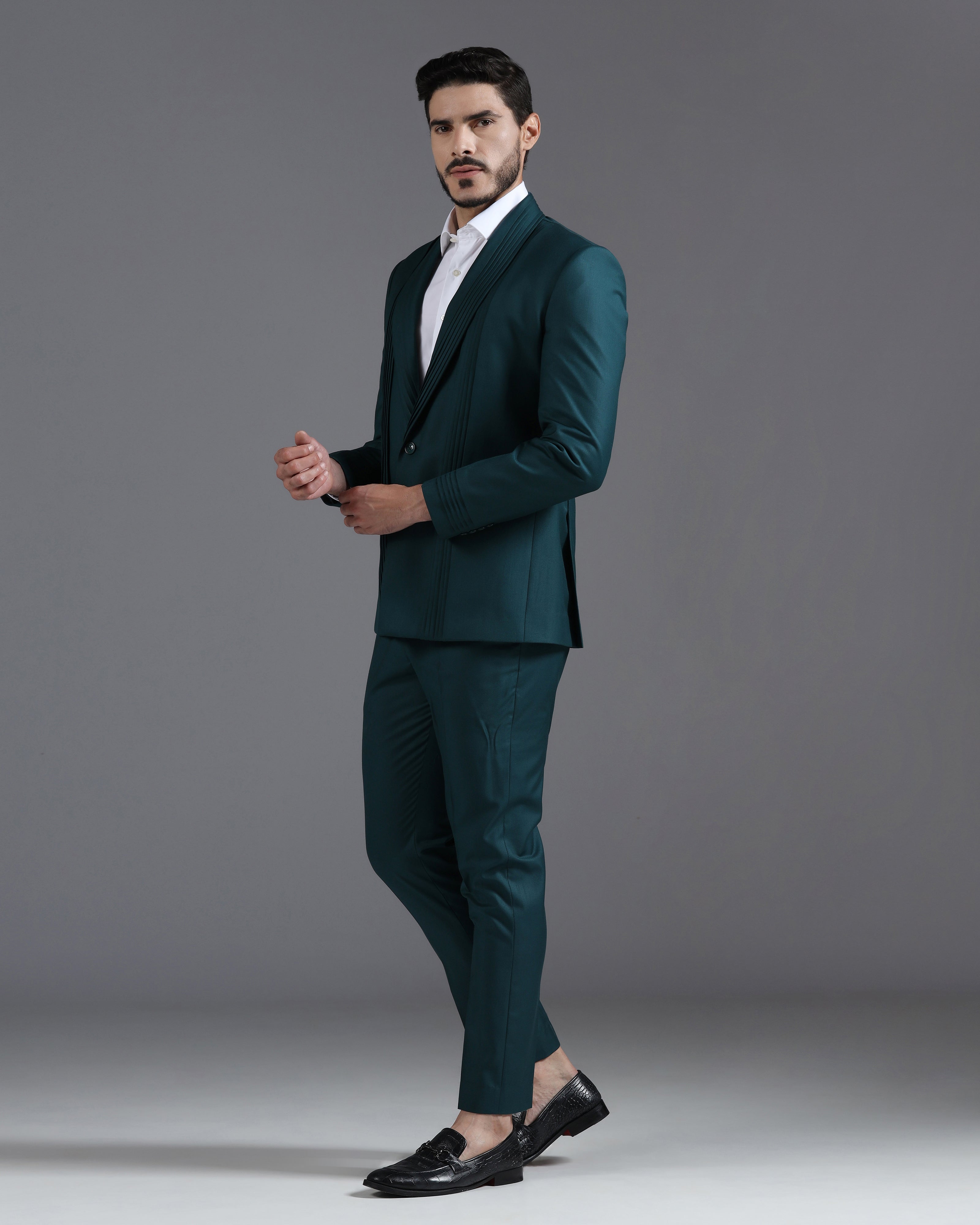 Deep Teal Pin-Tucked 2-Piece Suit