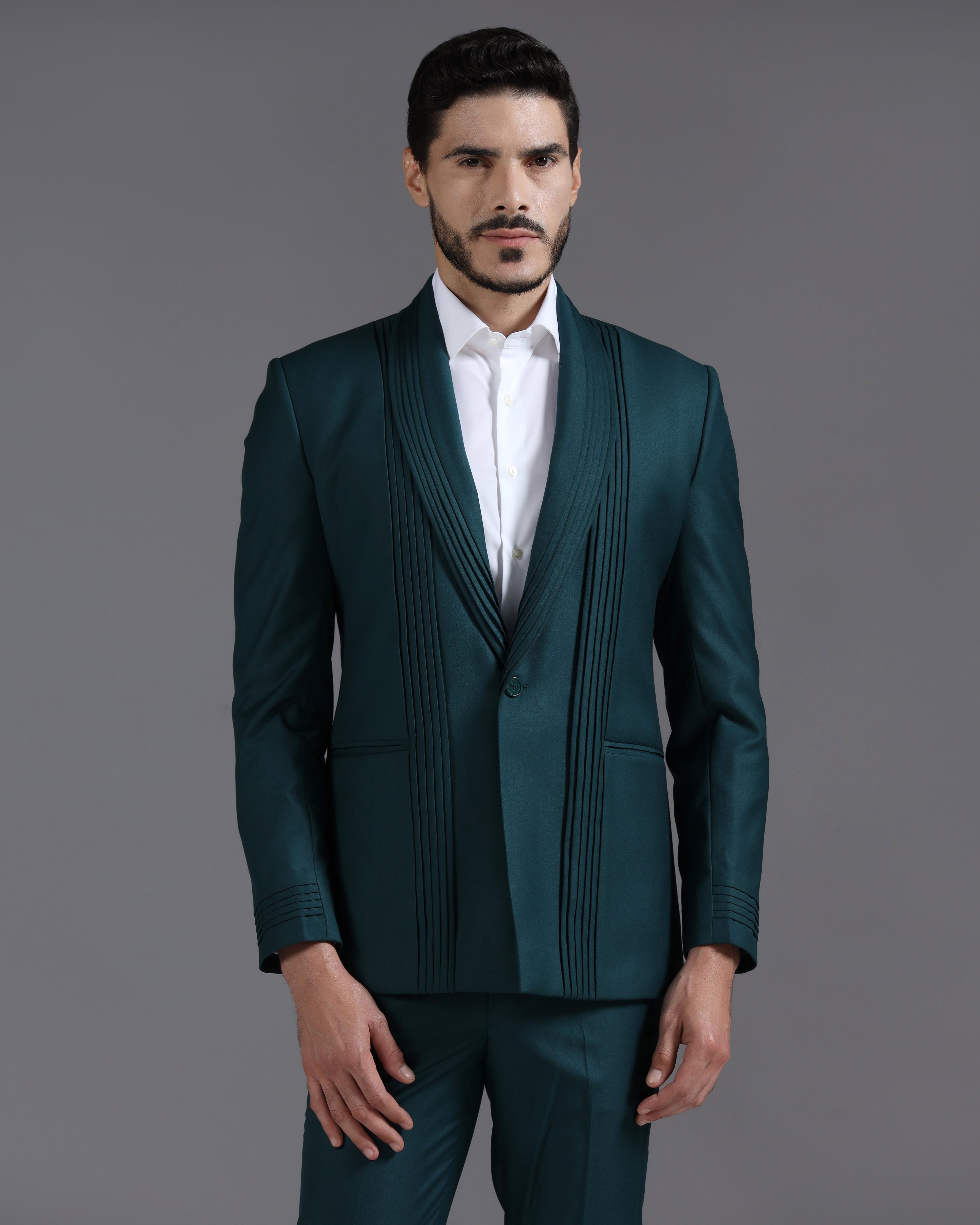 Deep Teal Pin-Tucked 2-Piece Suit