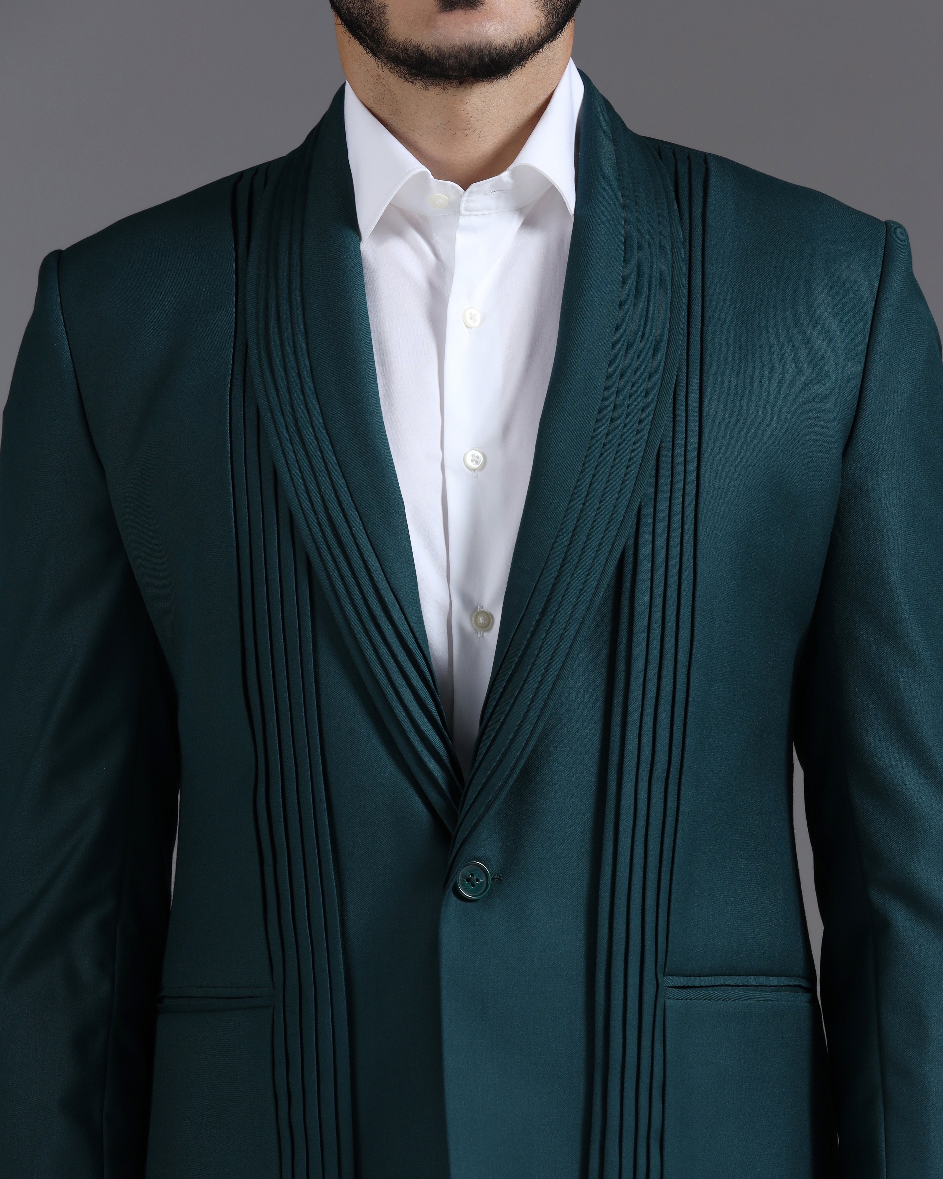 Deep Teal Pin-Tucked 2-Piece Suit