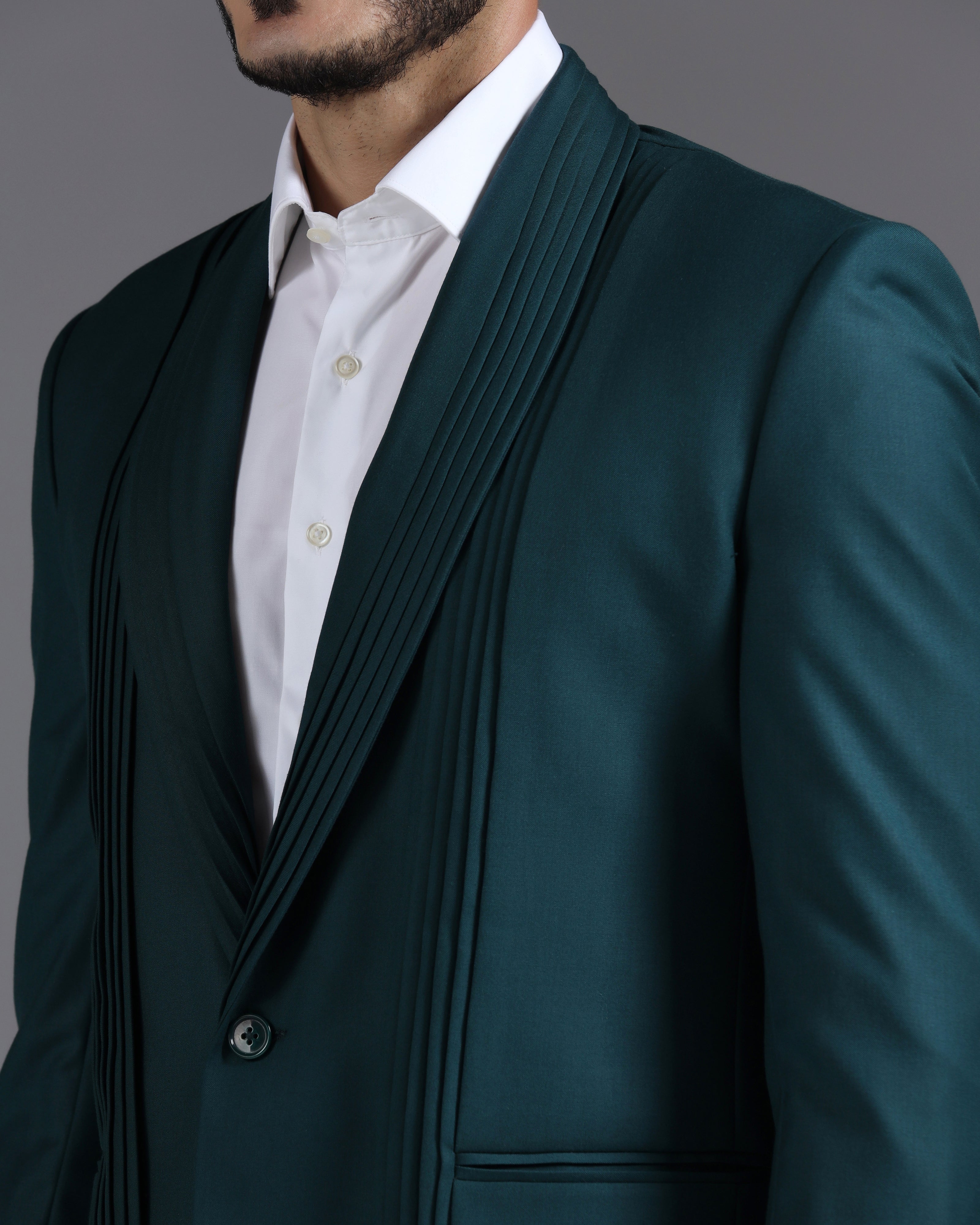 Deep Teal Pin-Tucked 2-Piece Suit
