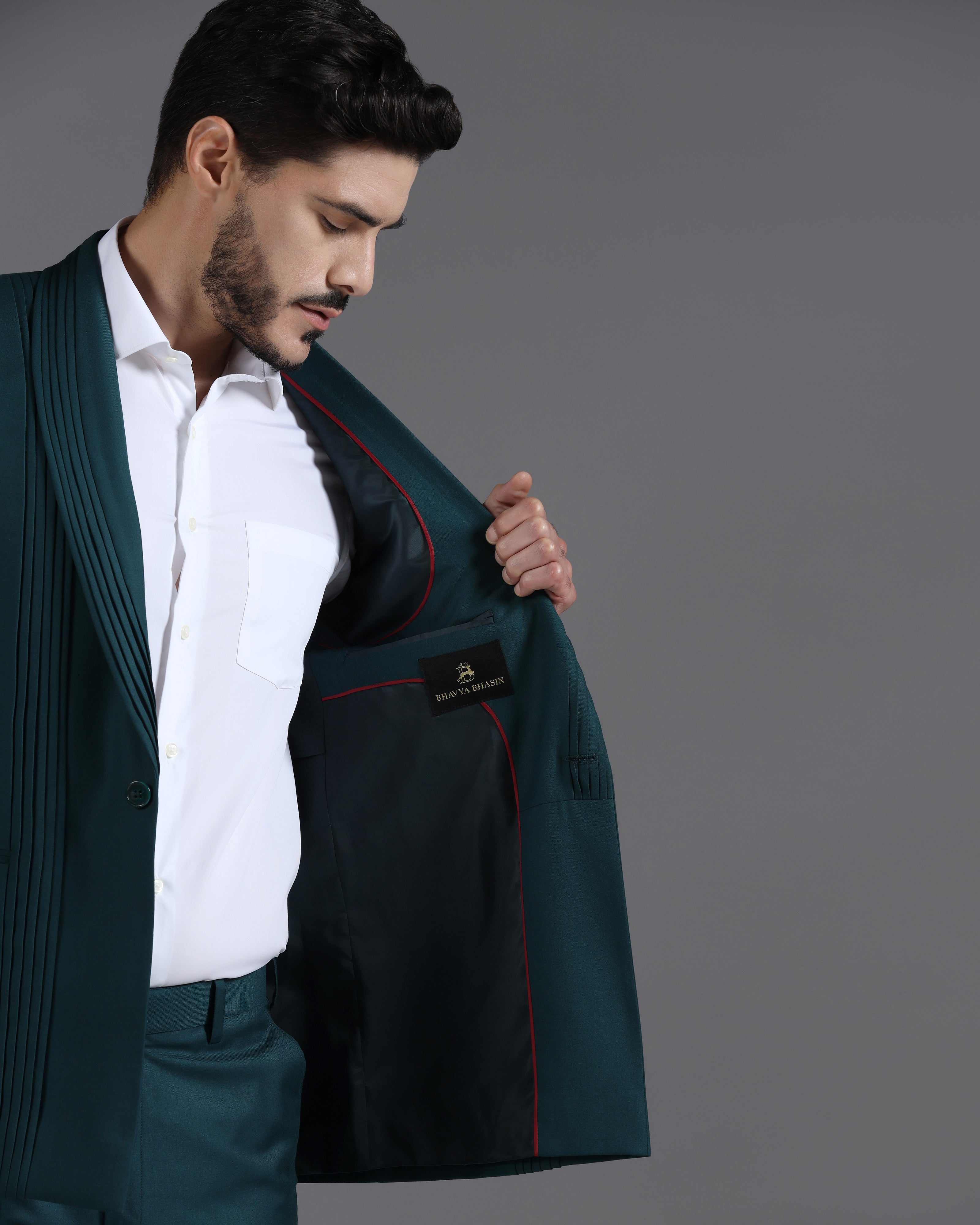 Deep Teal Pin-Tucked 2-Piece Suit