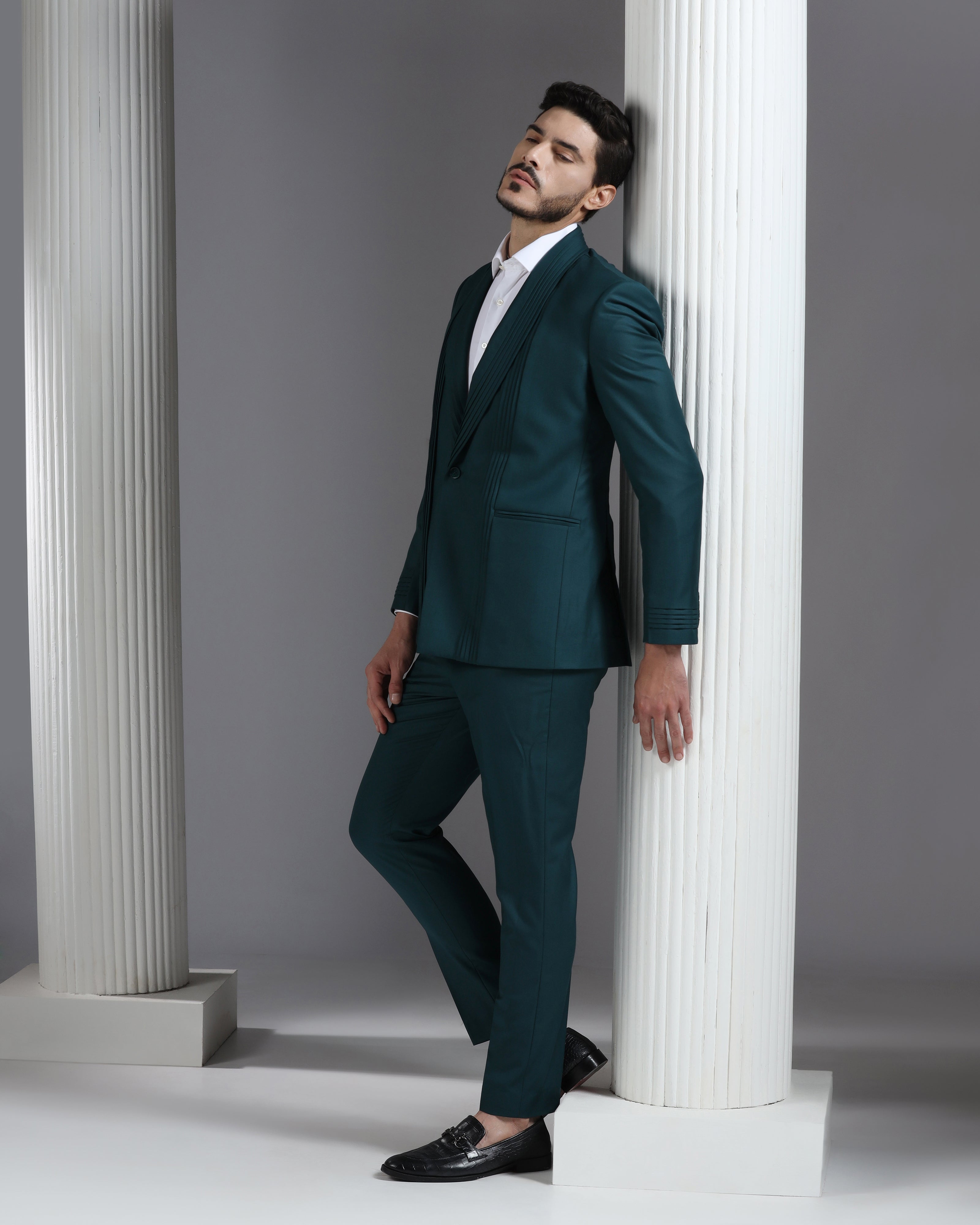 Deep Teal Pin-Tucked 2-Piece Suit
