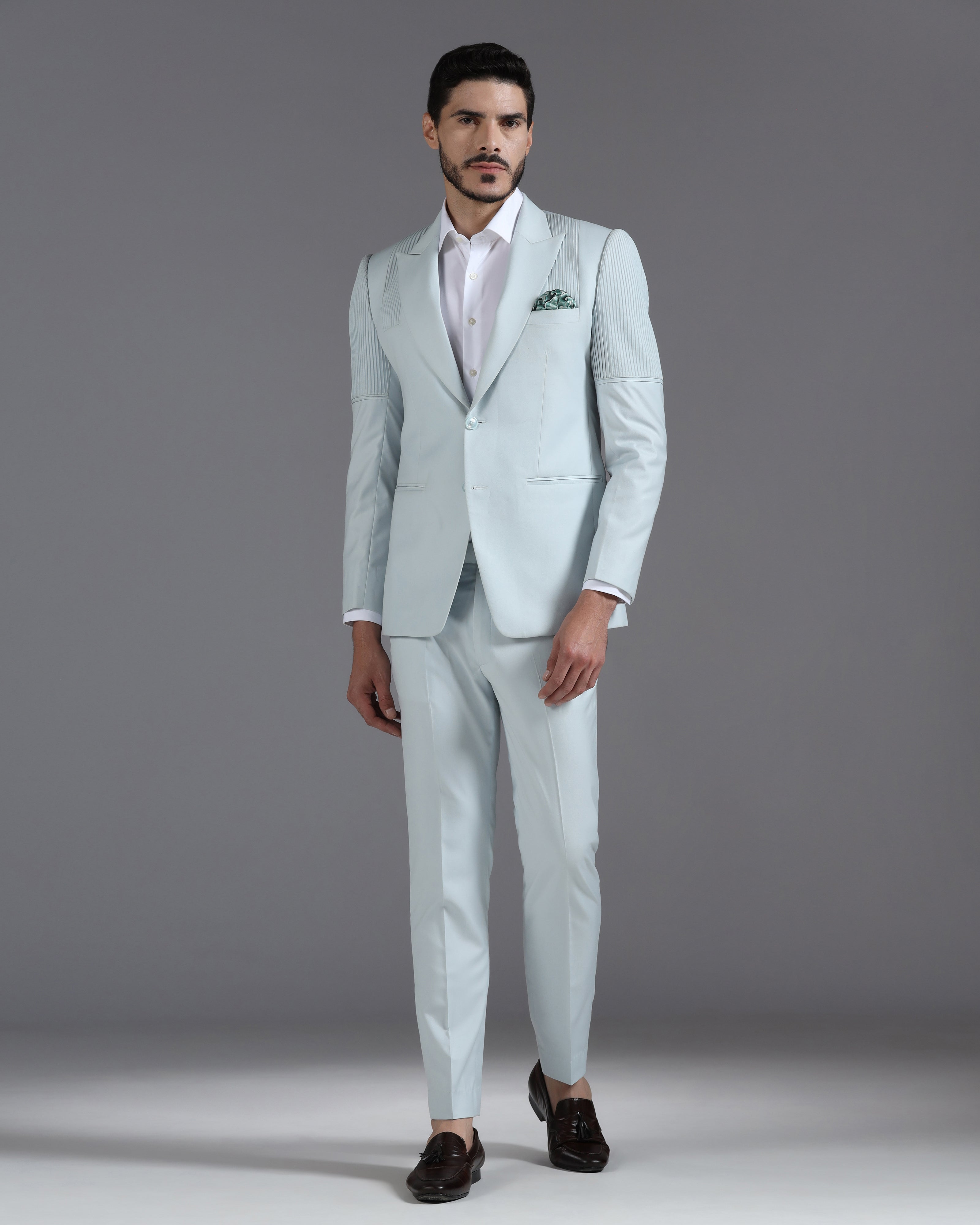 Icy Mint Pintuck-Detail 2-Piece Suit