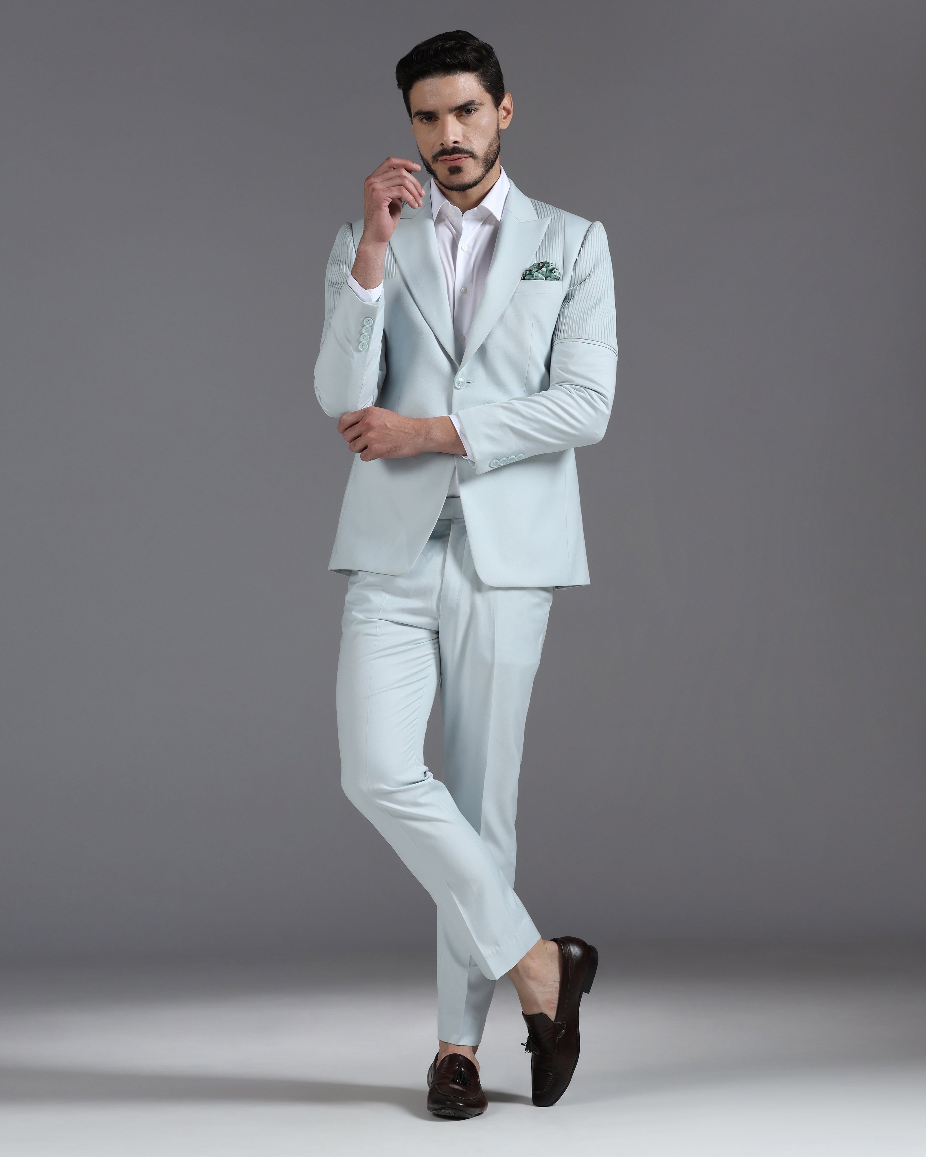 Icy Mint Pintuck-Detail 2-Piece Suit