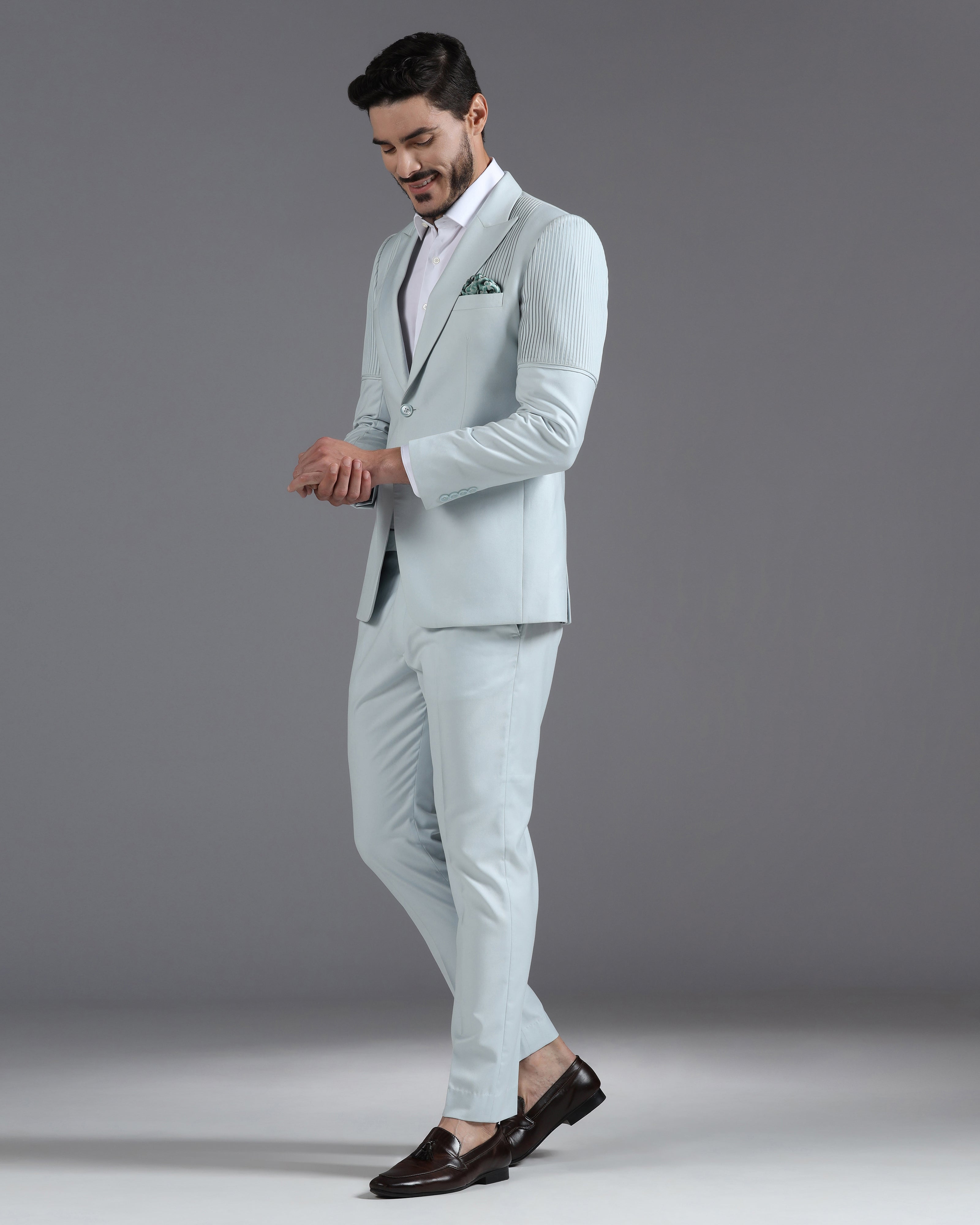 Icy Mint Pintuck-Detail 2-Piece Suit