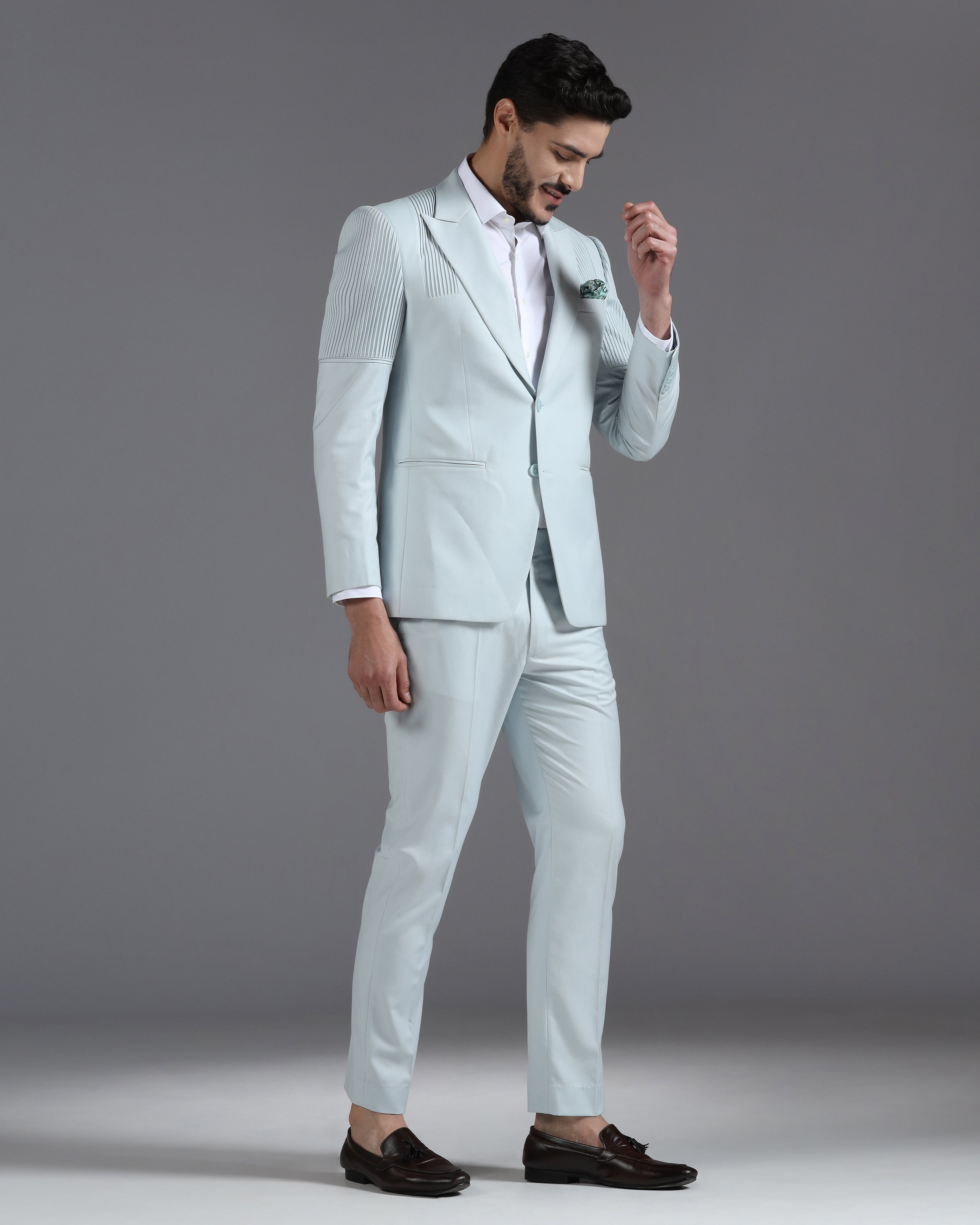 Icy Mint Pintuck-Detail 2-Piece Suit