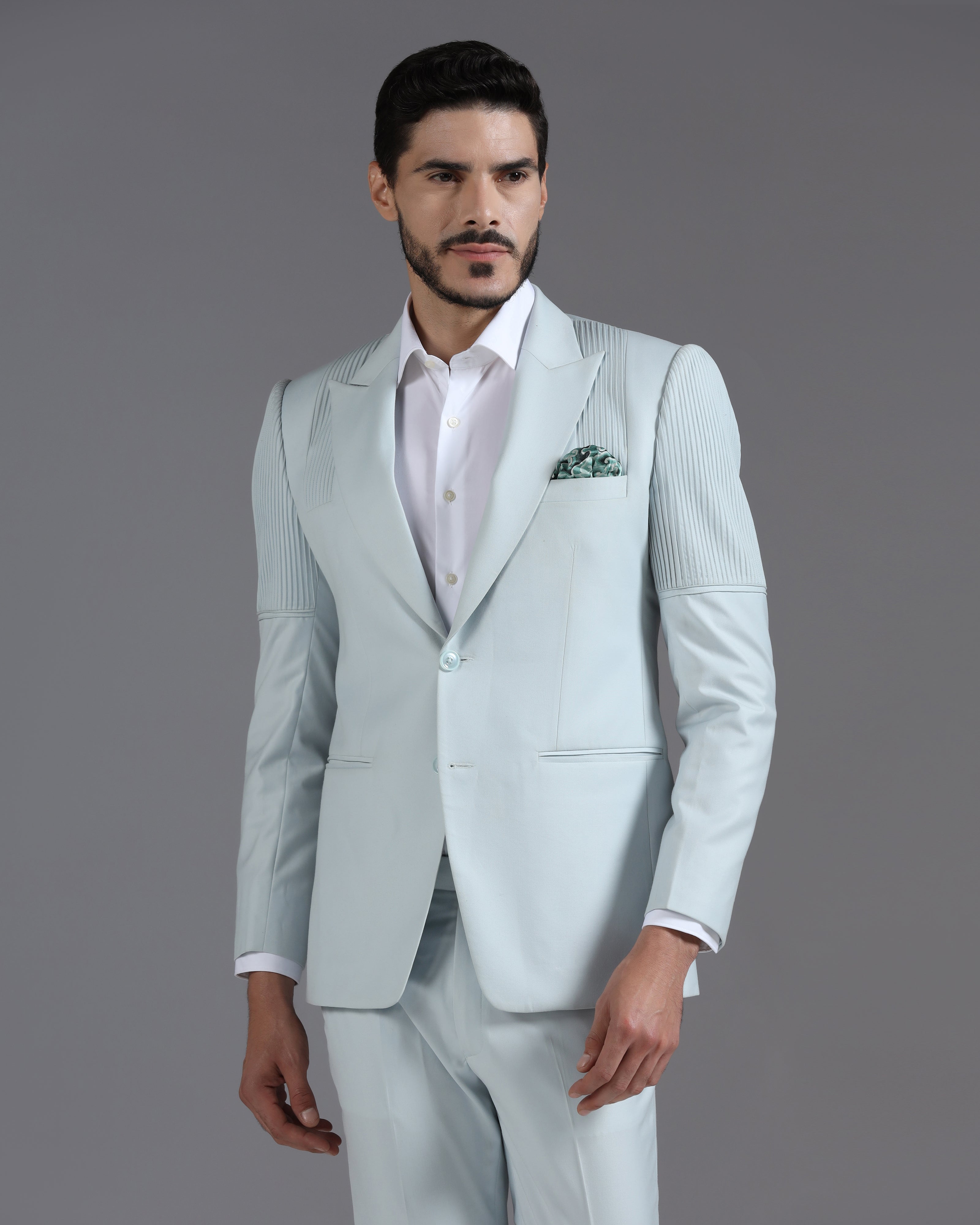 Icy Mint Pintuck-Detail 2-Piece Suit