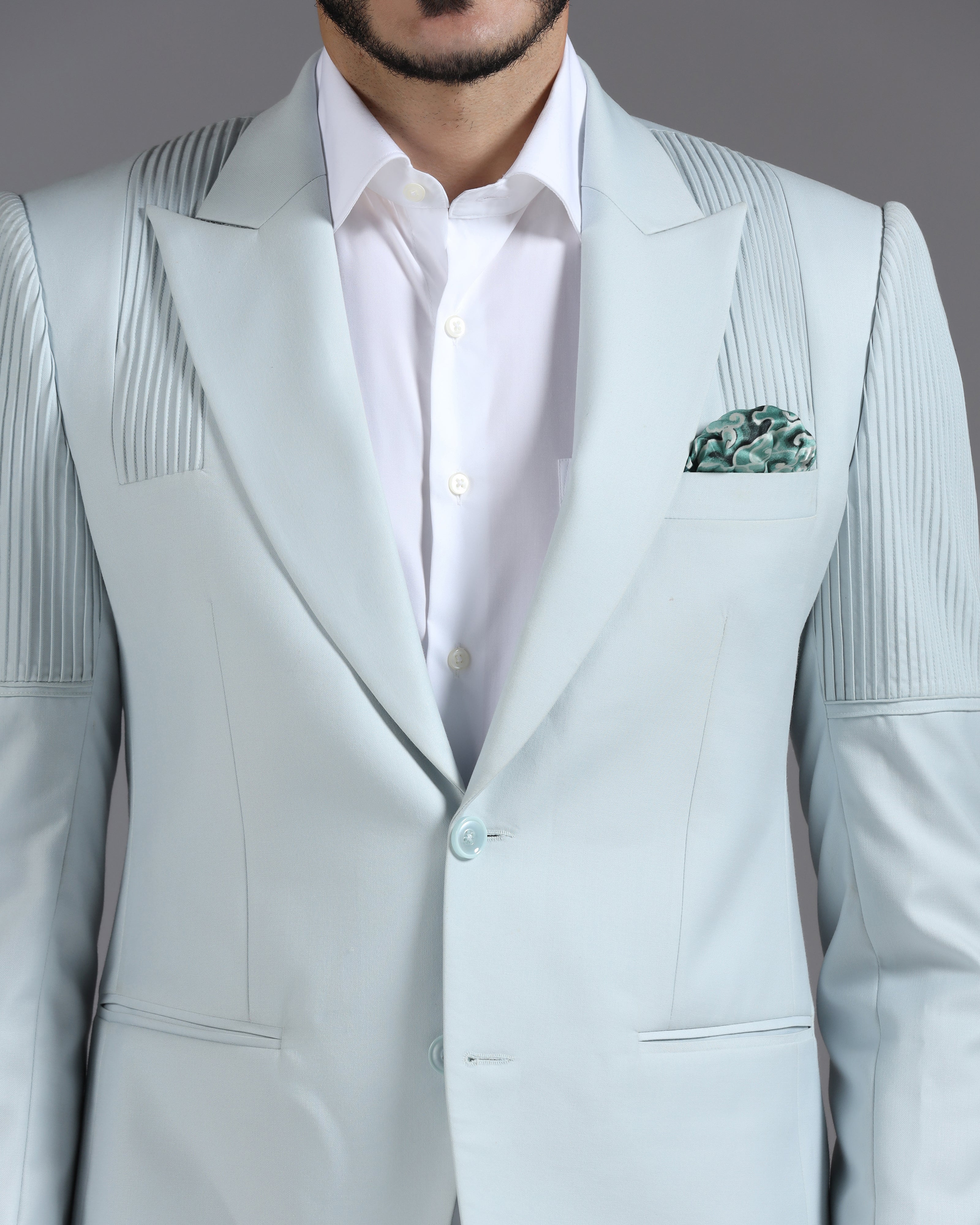 Icy Mint Pintuck-Detail 2-Piece Suit