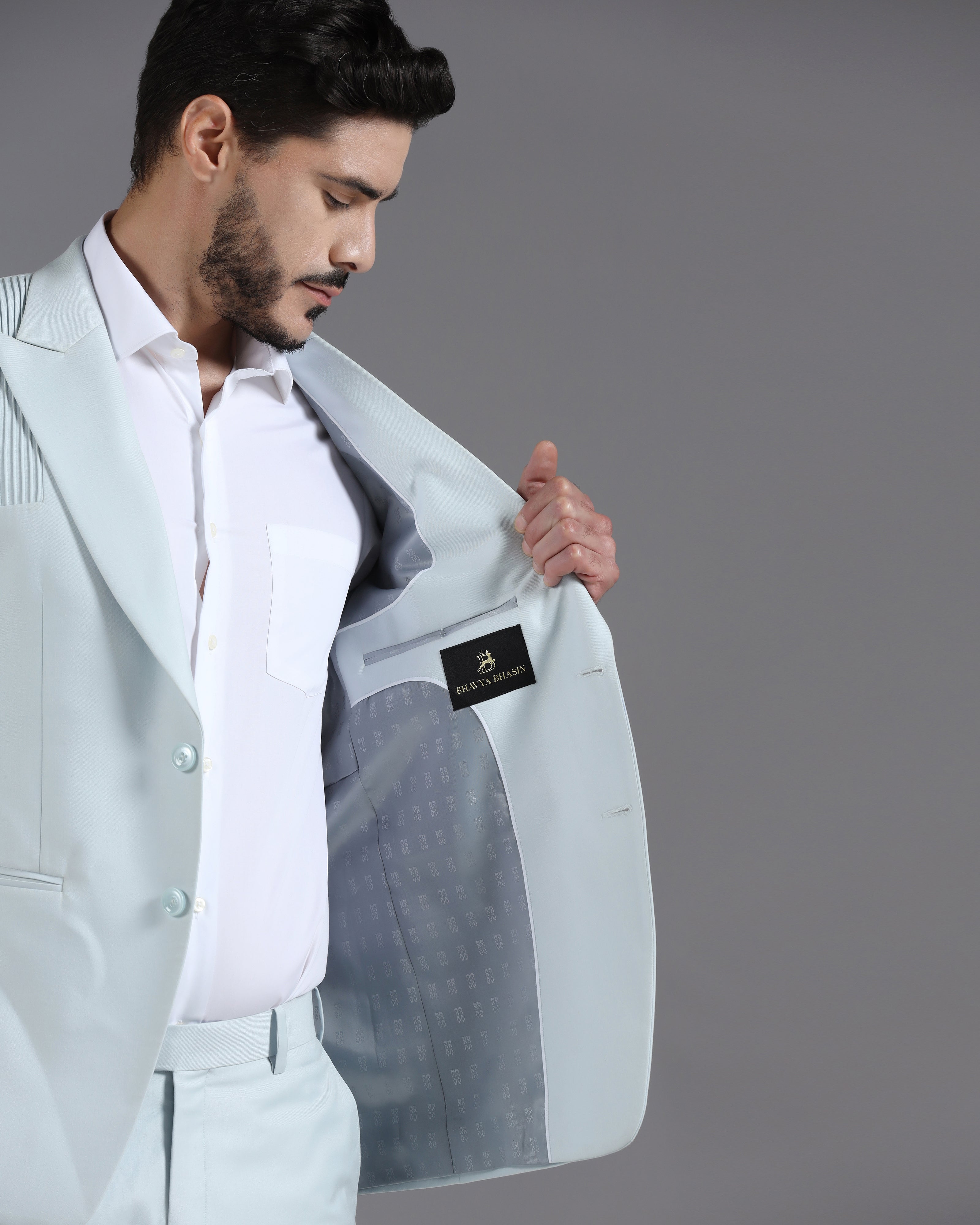 Icy Mint Pintuck-Detail 2-Piece Suit