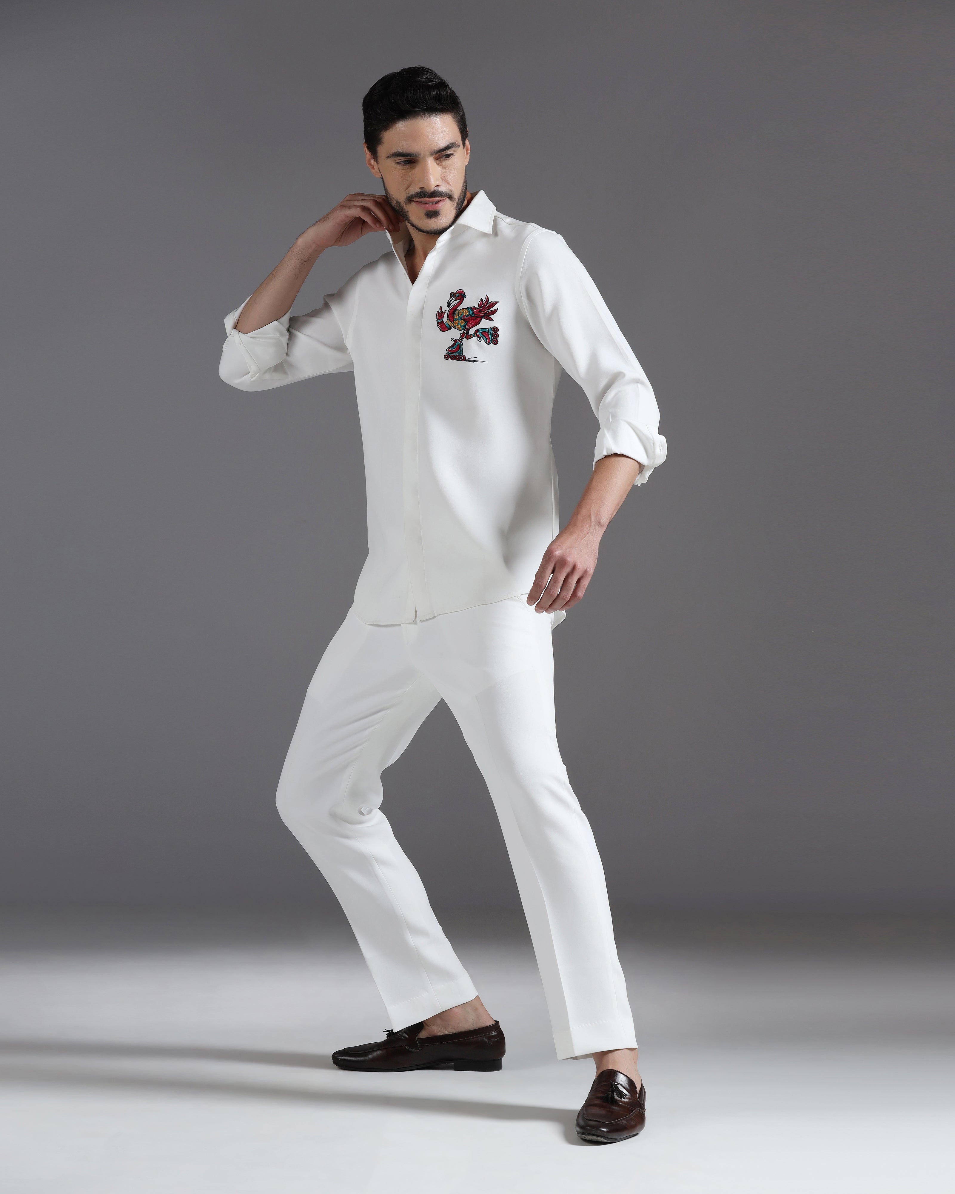 “Roller Bird” White Co-ord Set
