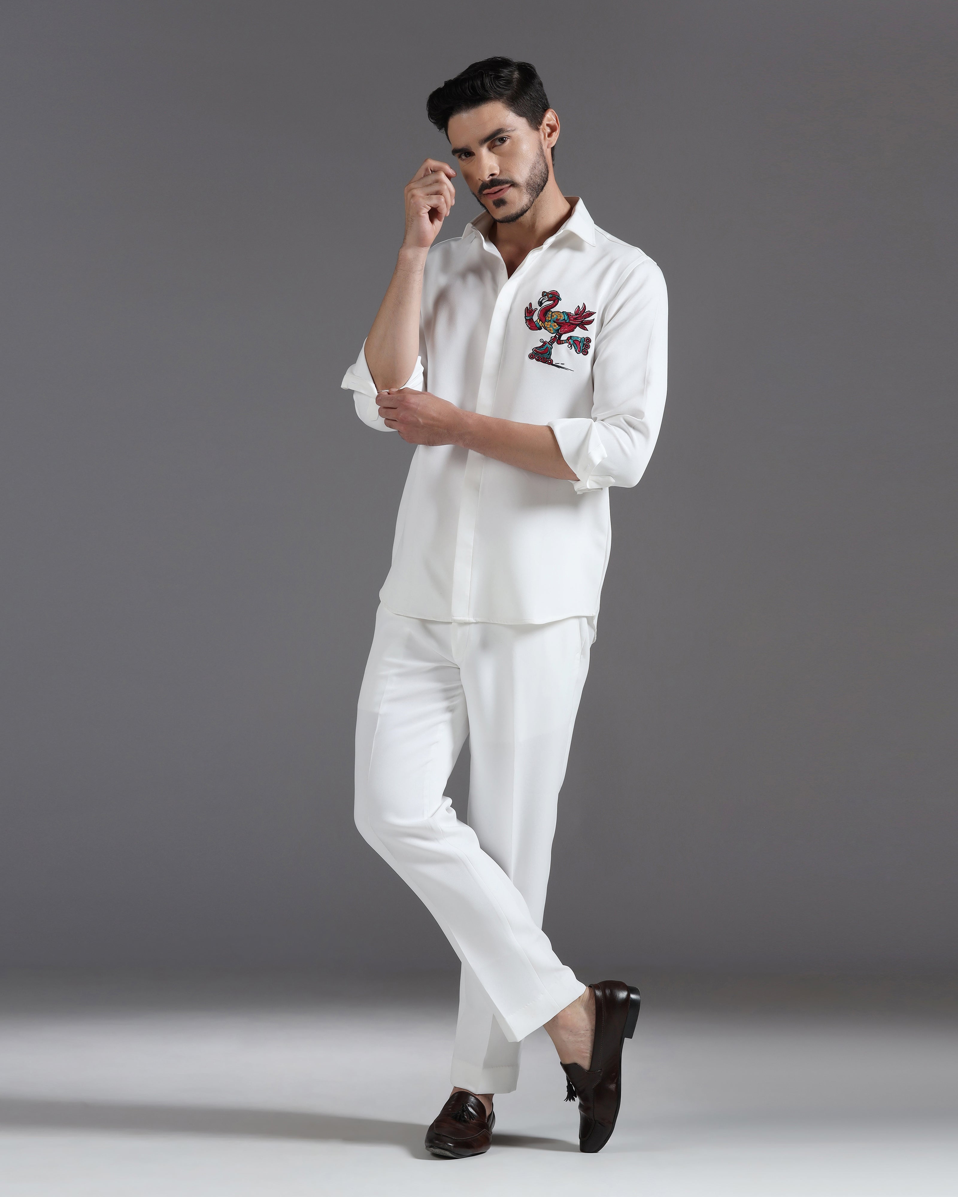“Roller Bird” White Co-ord Set