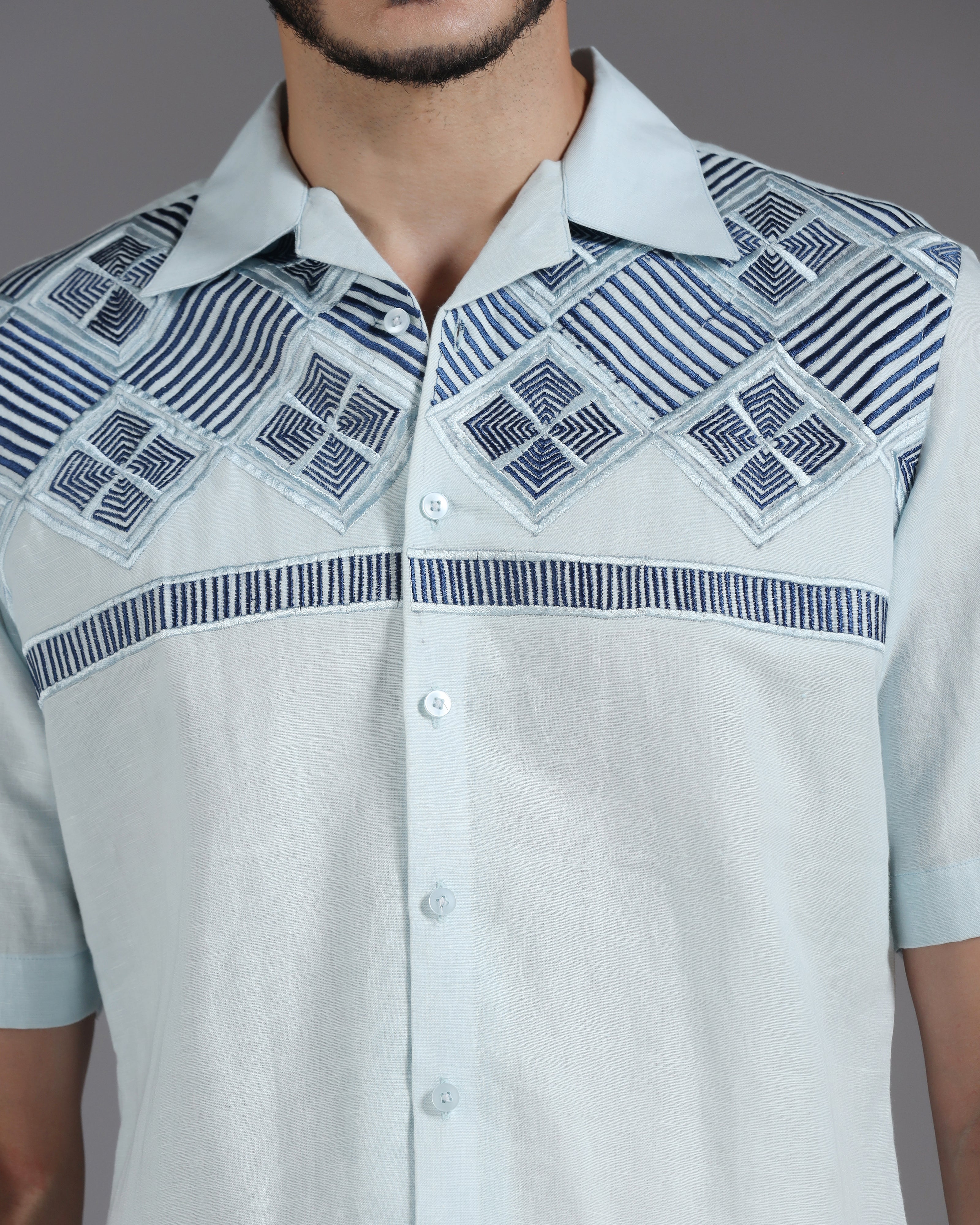 “Coastal Geometry” Cotton-Linen Co-ord Set