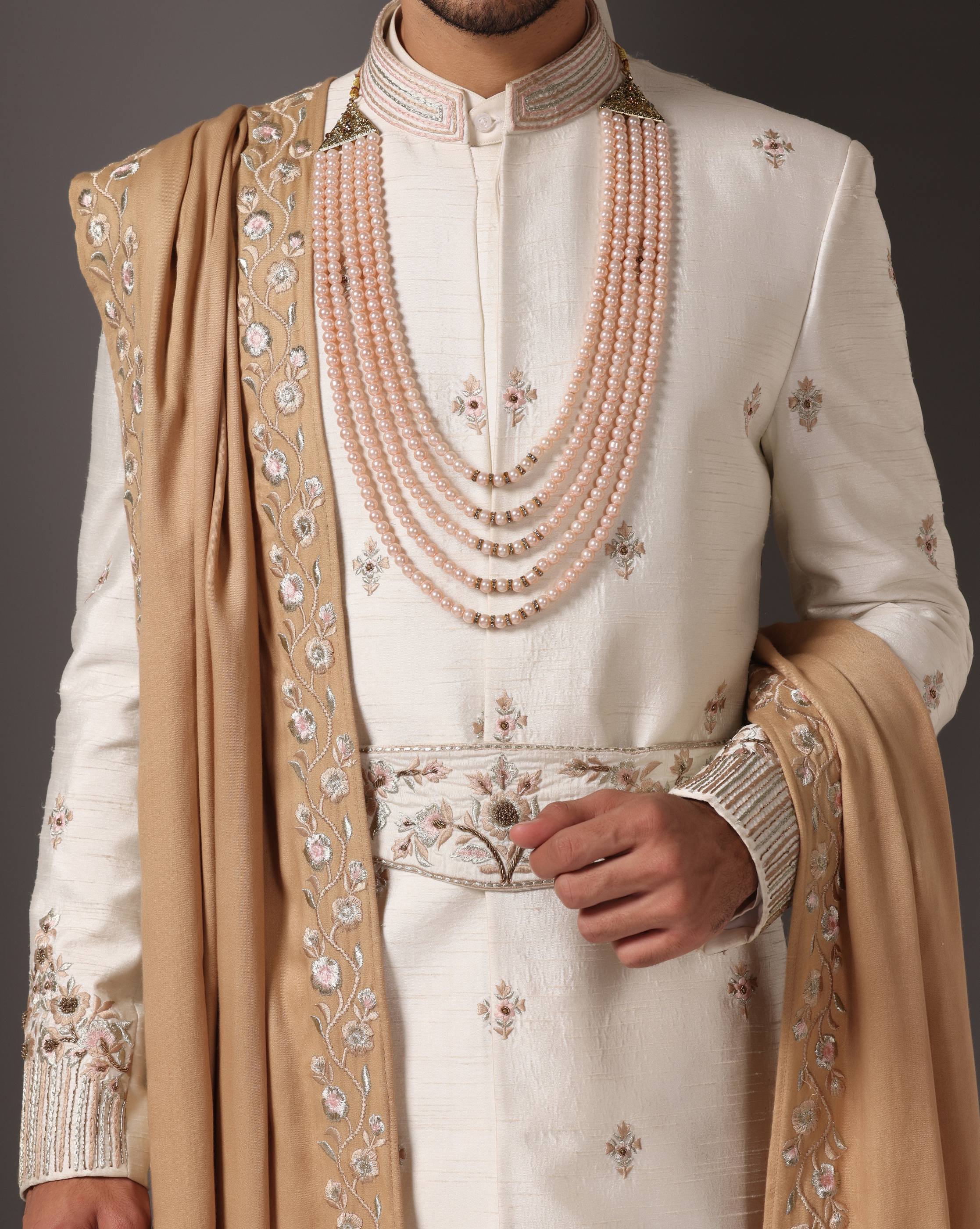 Ivory Opulence Dabka and Zari Embroidery Sherwani Set