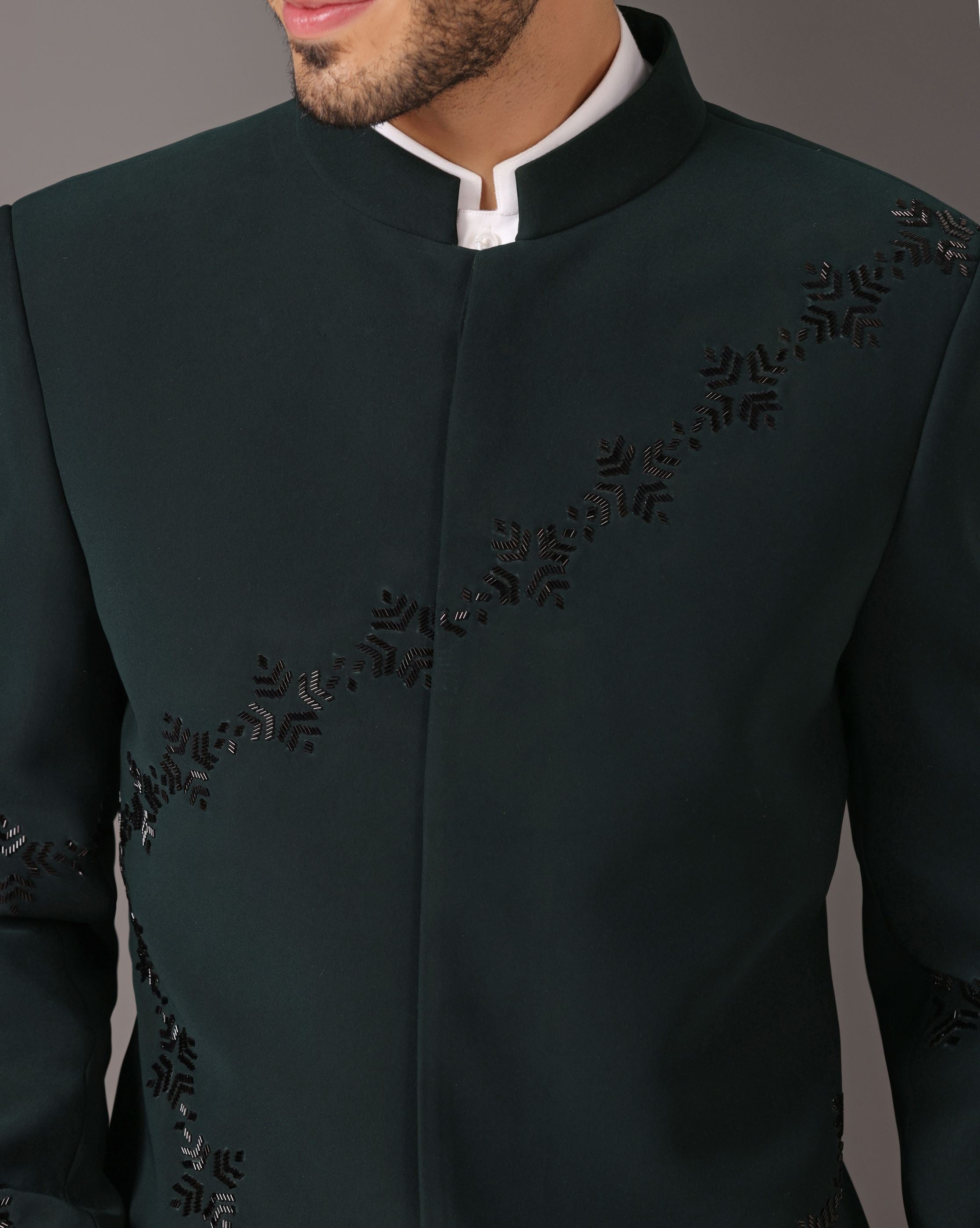 Japanese Elegance: Emerald Bandhgala Suit