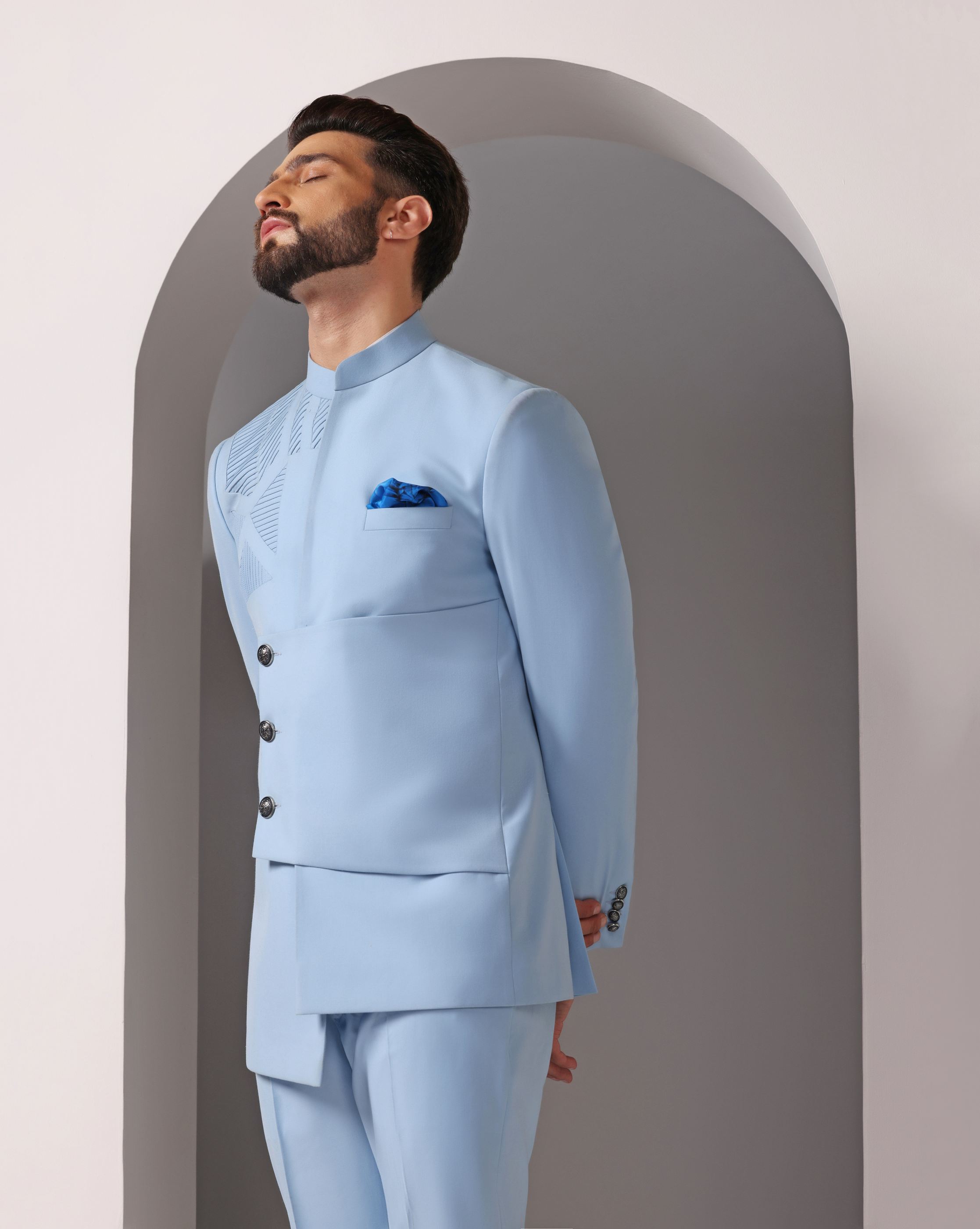 Skyline Sophistication: Pintuck Details and Overlap Panel Bandhgala