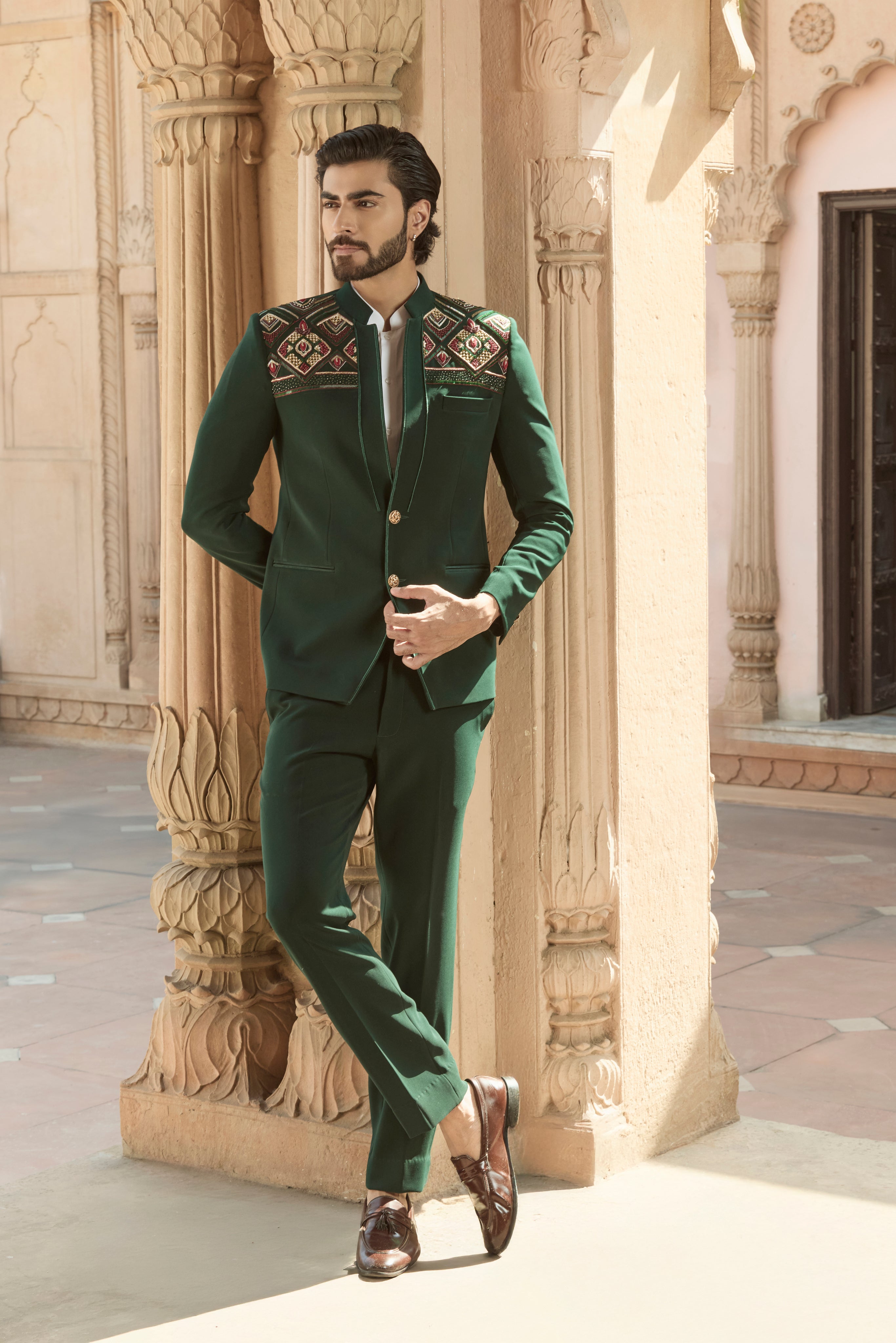 Raas “Hari Rang Manthan” Green Bandhgala