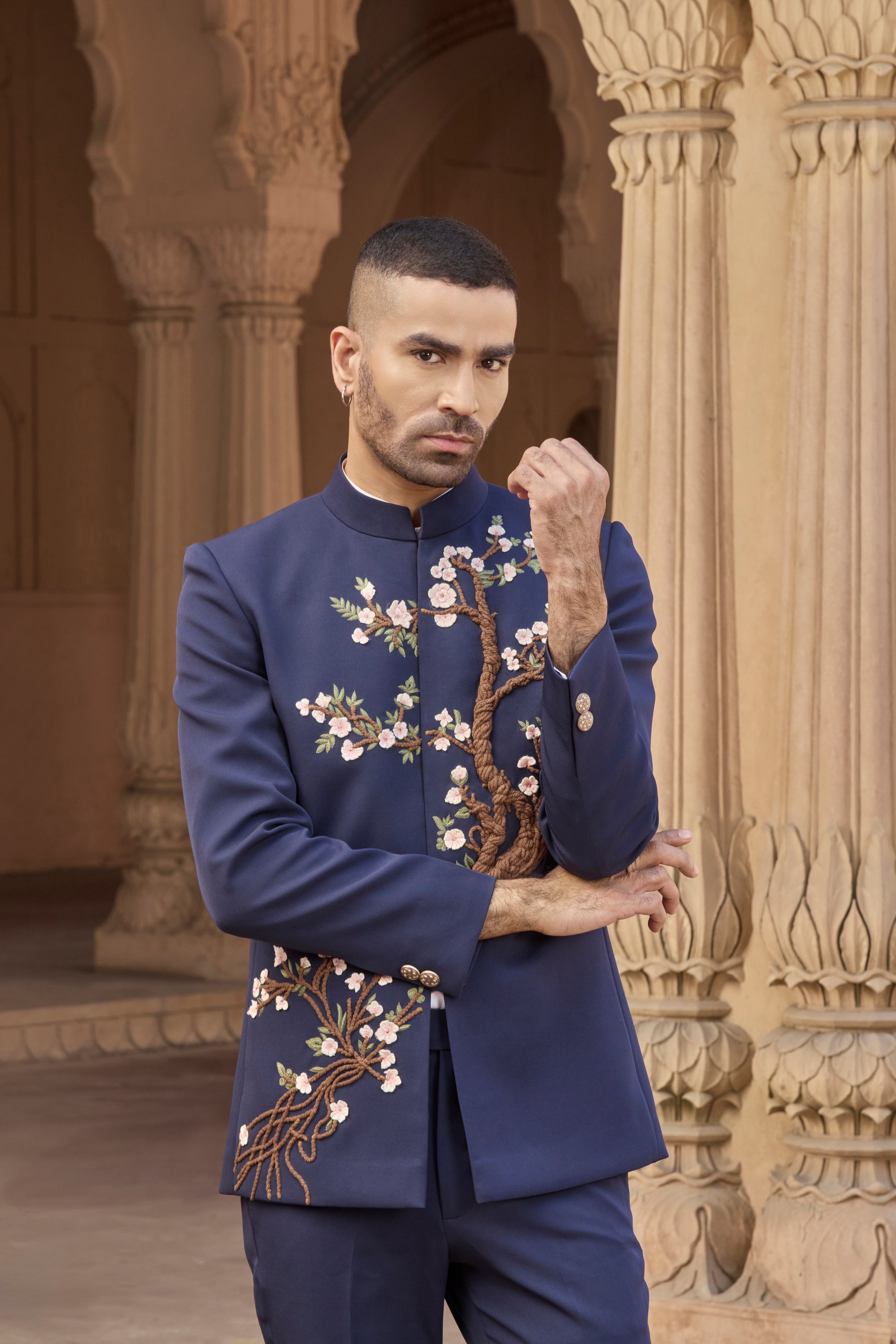 Raas “Vruksh Leher” Navy Blossom Bandhgala