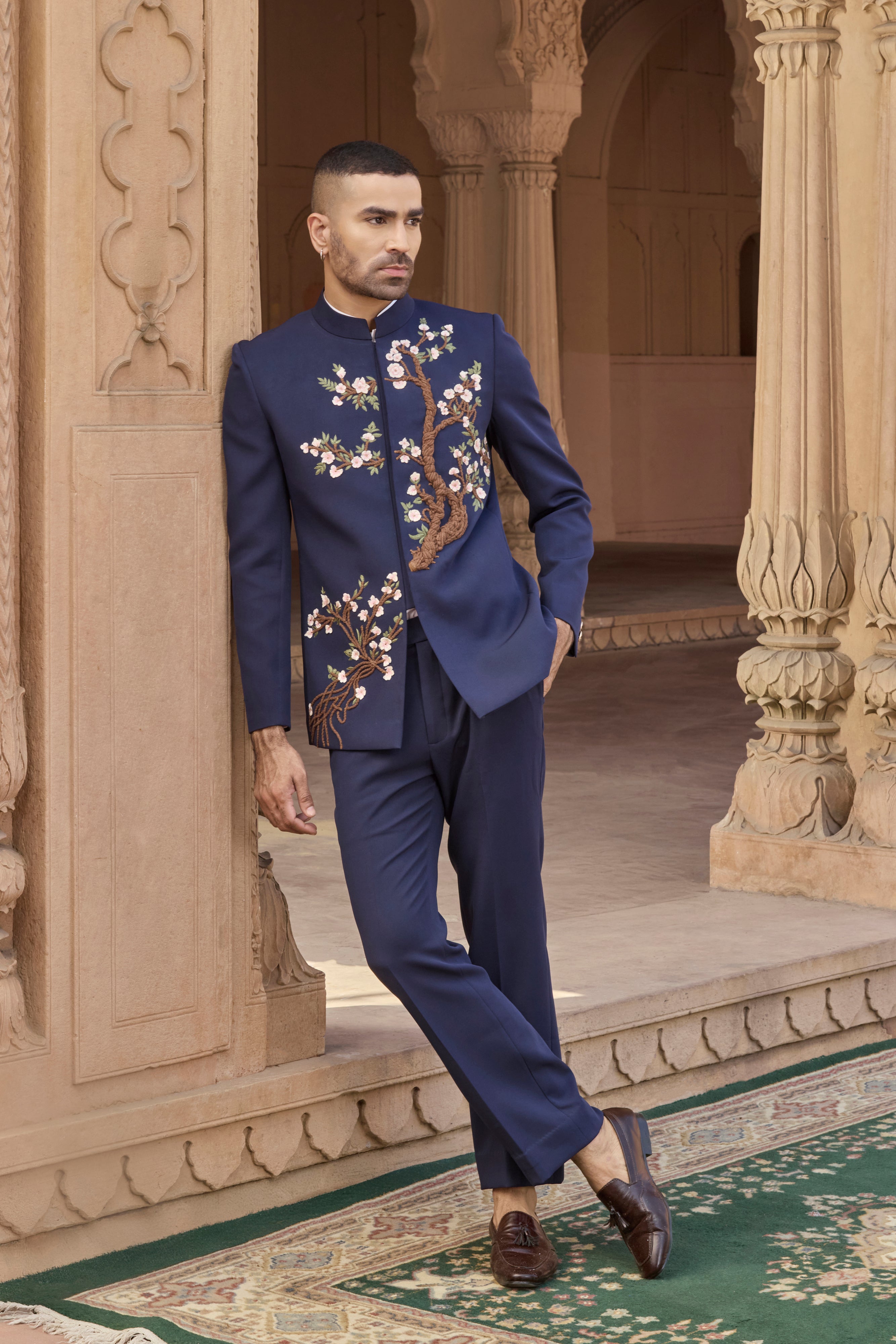 Raas “Vruksh Leher” Navy Blossom Bandhgala