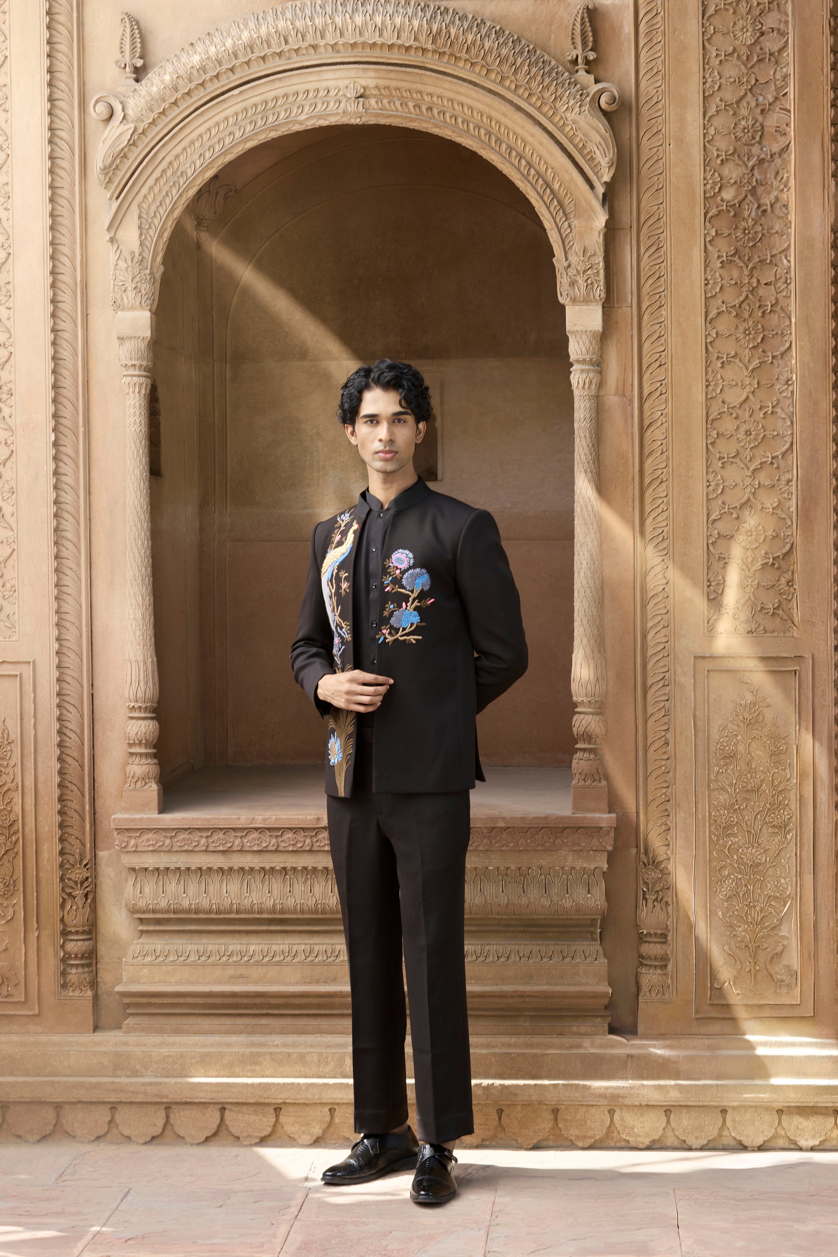 Raas “Mayur Saaz” Black Open Bandhgala