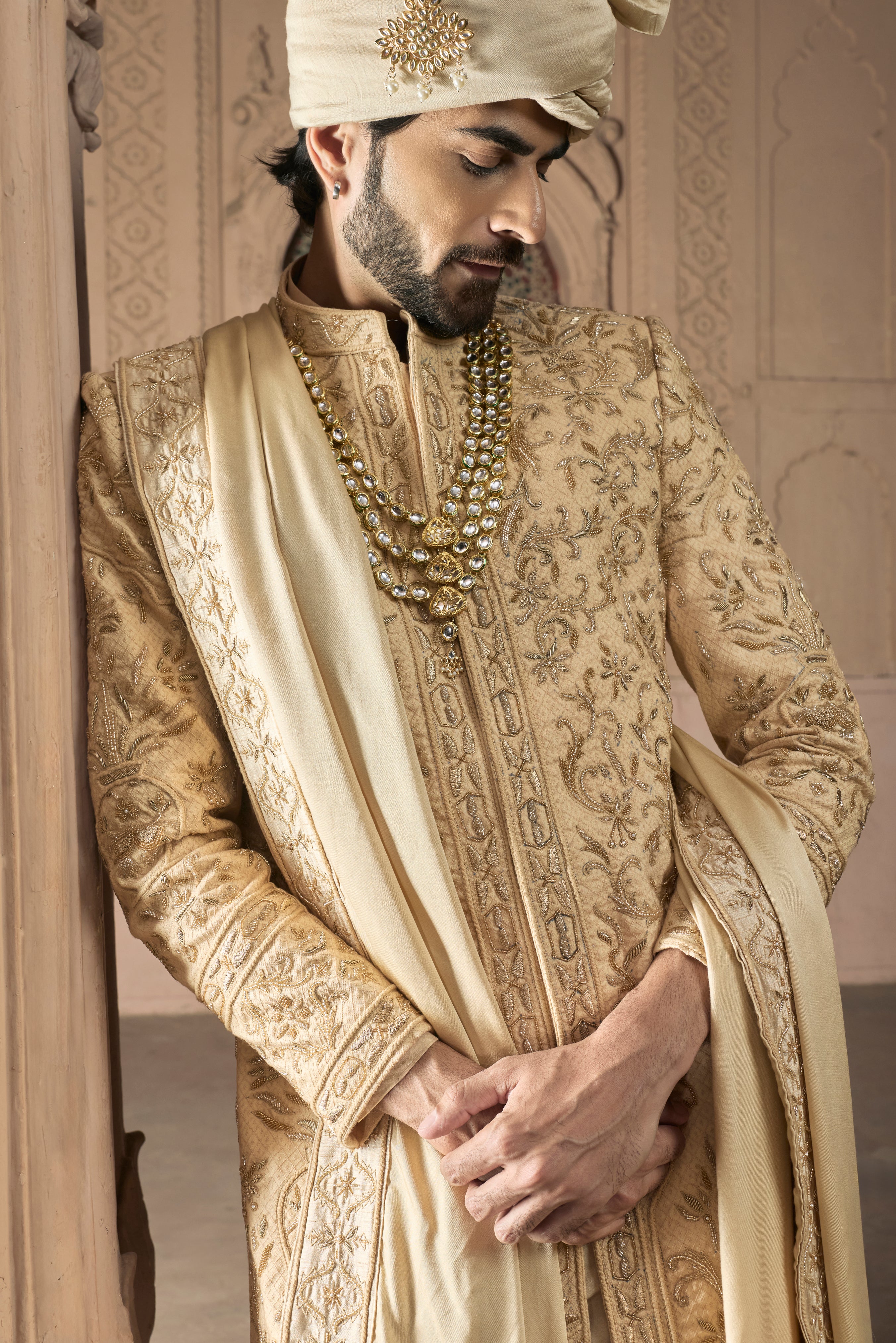 Raas “Svarna Leher” Gold 3D Sherwani